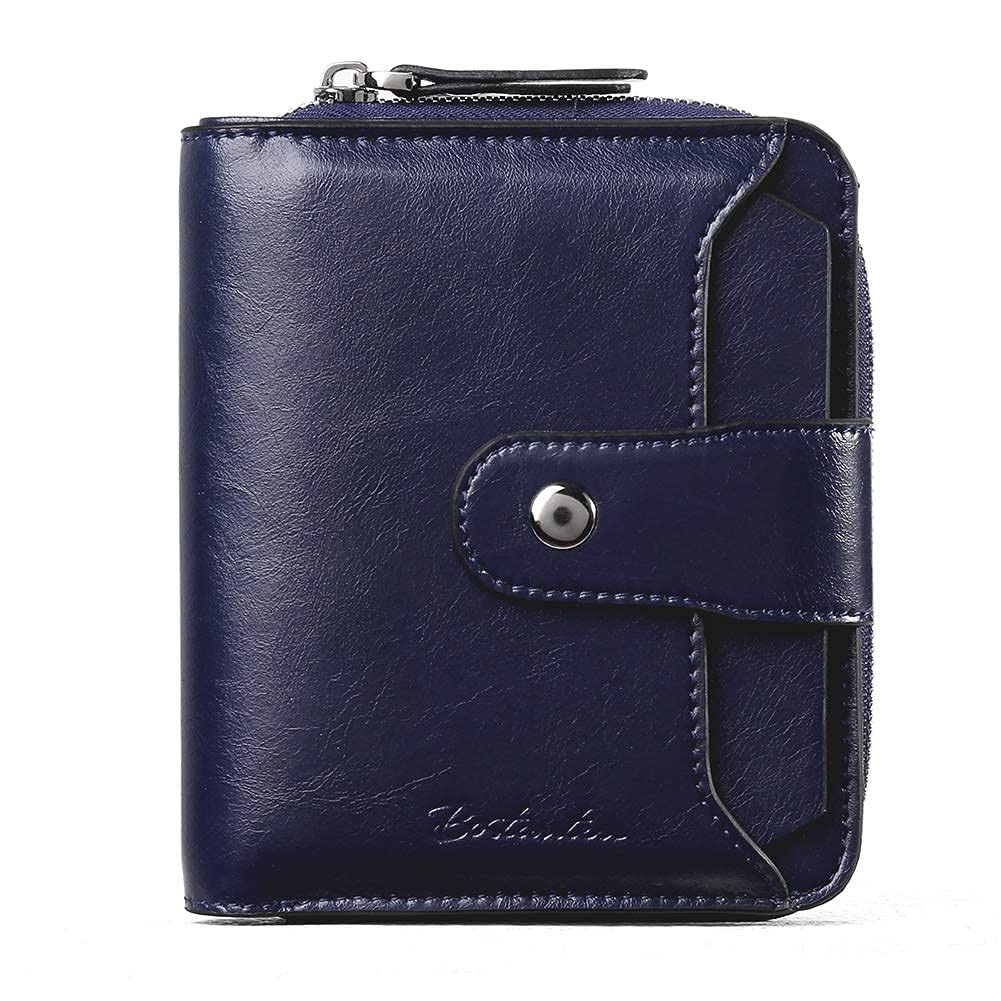 BOSTANTEN Women's Leather Designer Handbag Tote Purse Shoulder Bucket Bag in Navy Blue with RFID Blocking Zipper Pocket - Includes Small Bifold Leather Wallet Card Case - Perfect for Work, Travel and Everyday Use
