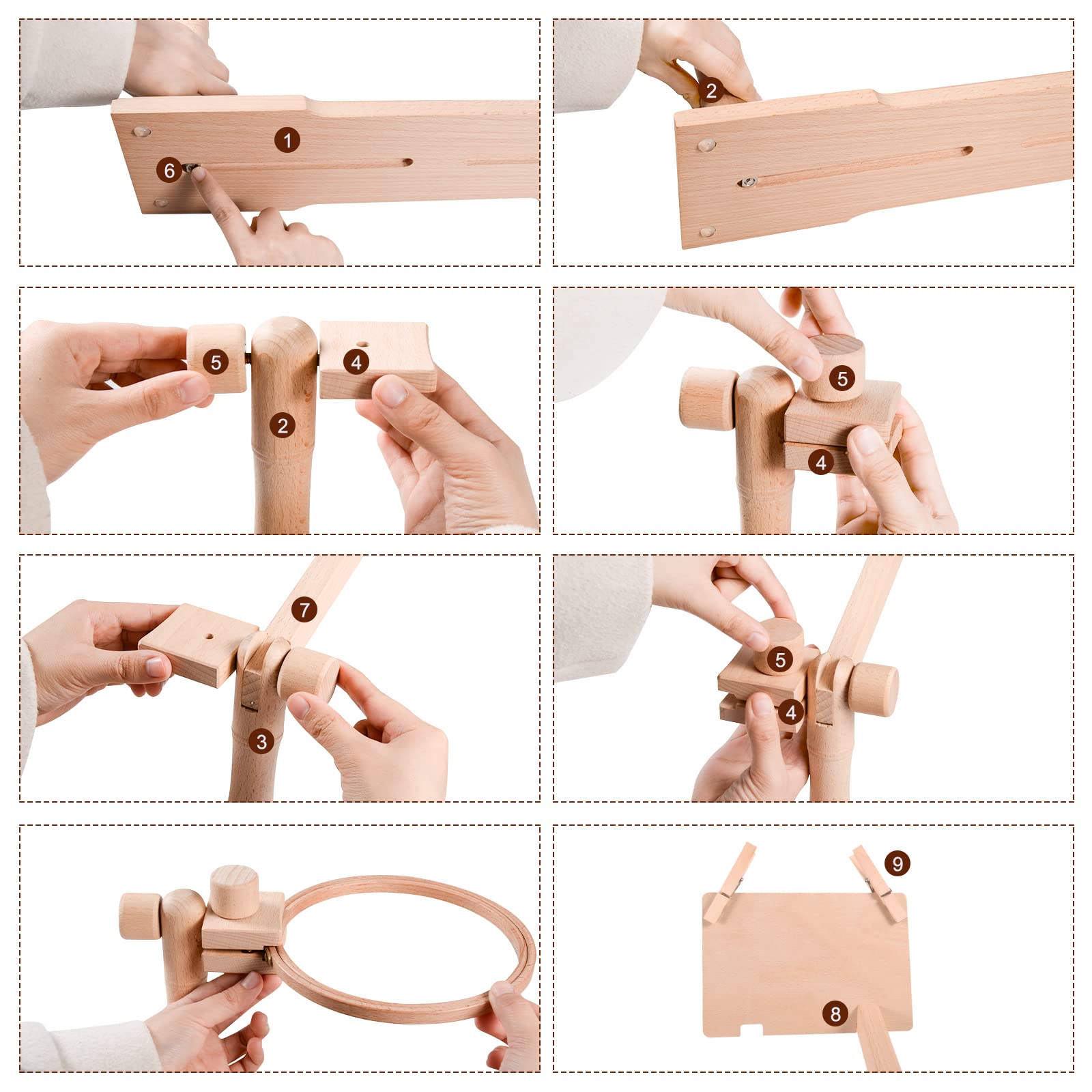 Rotating Embroidery Hoop Stand - Beech Wood Cross Stitch Lap Stand with Instruction Board for Needlework | 2-Person Embroidery Holder for Home Crafting & DIY Projects