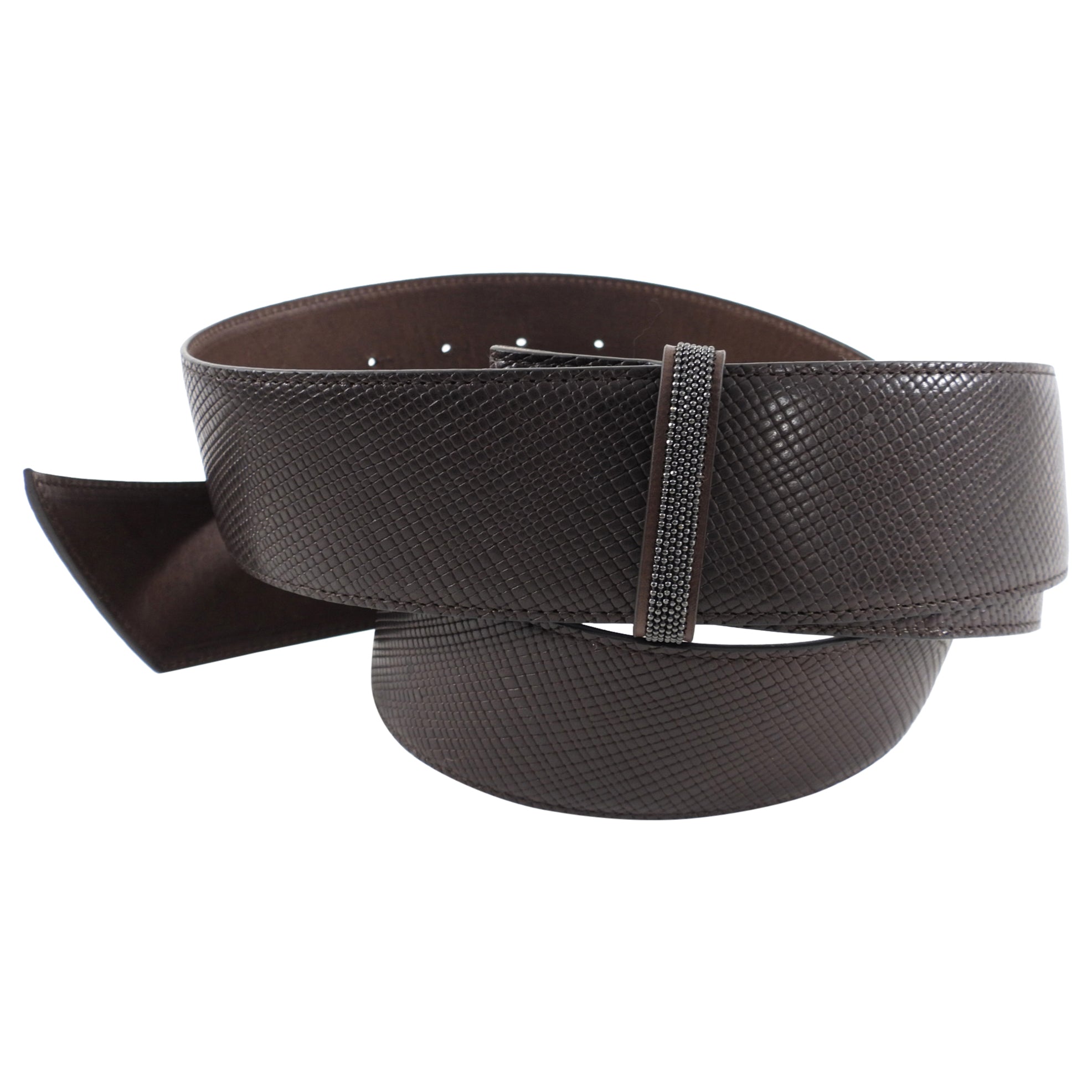 Brunello Cucinelli Genuine Leather Wide Brown Belt for Men - Extra Long End - Size S/M - Perfect for Business Casual & Formal Outfits