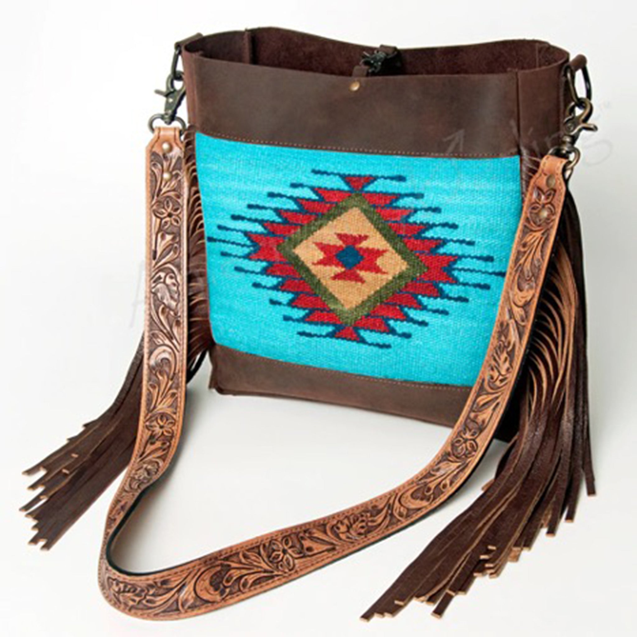 American Darling Chocolate Brown & Turquoise Fringe Crossbody Bag - Perfect for Parties, Concerts & Boho Fashion