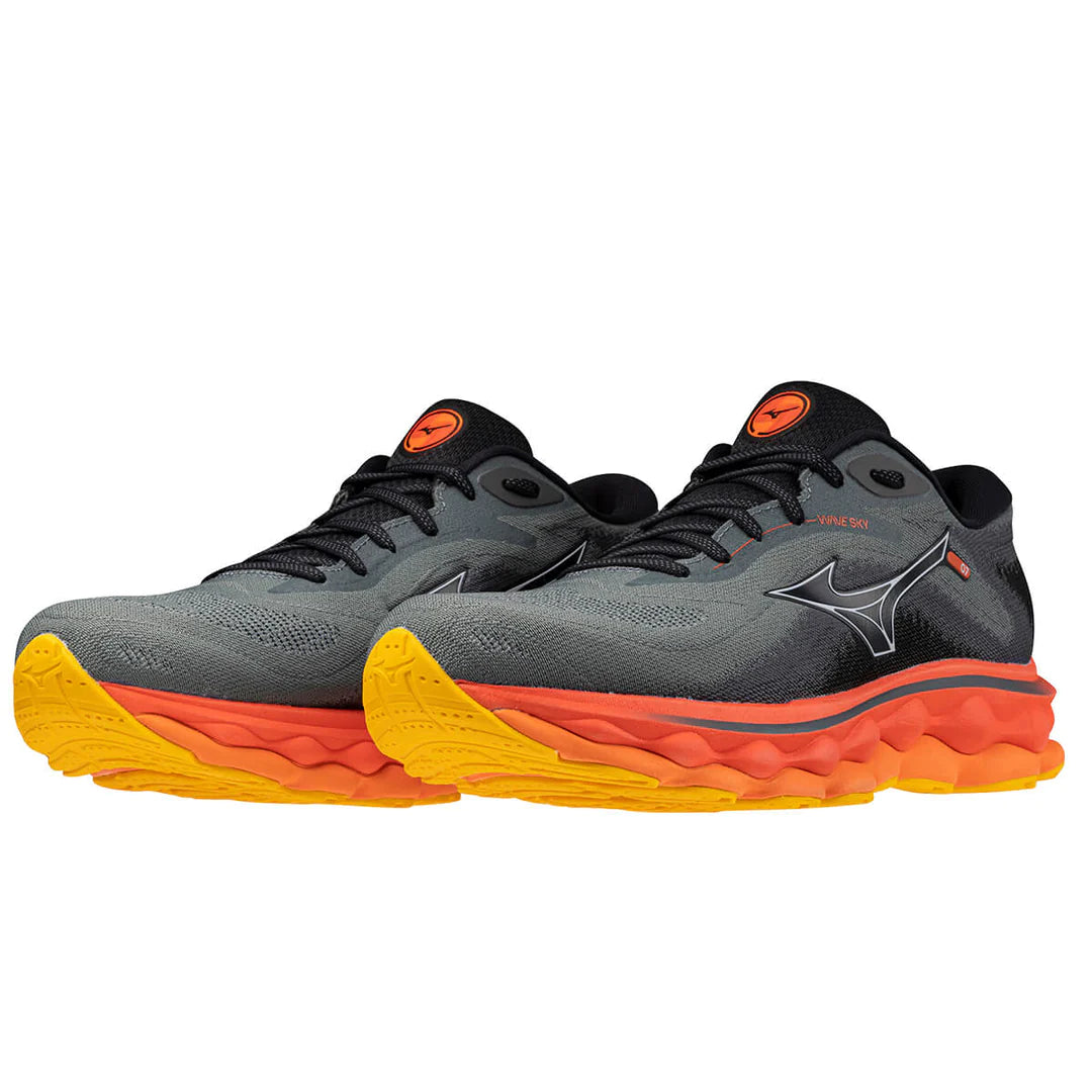 Mizuno Wave Sky 7 2E Running Shoes for Men - Turbulence/Nickel/Hot Coral - Cushioned Support for Long Distance & Marathon Training