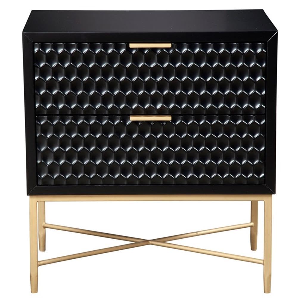 Modern Black Wood Nightstand with 2 Drawers - Trent Home Contemporary Bedside Table for Bedroom, Living Room & Office Storage
