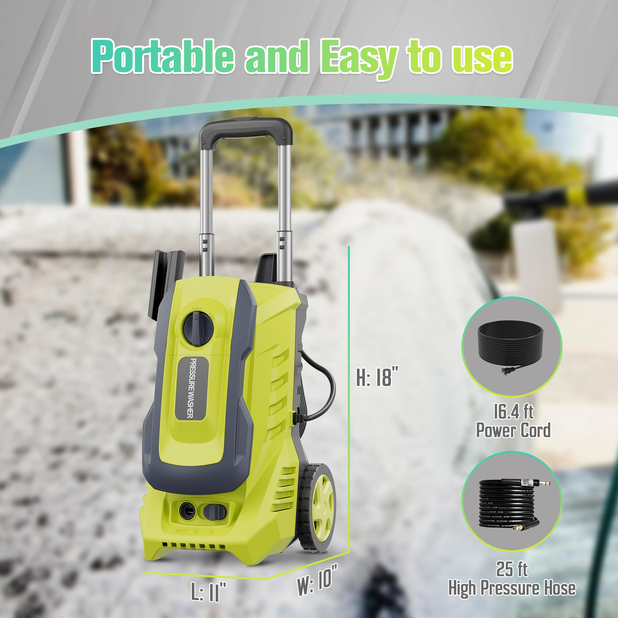 4800PSI Electric Pressure Washer - 3.2GPM High Power Electric Pressure Cleaner with Foam Cannon | Ideal for Car Washing, Driveway Cleaning, Patio & Deck Cleaning, Home Exterior & Garage Cleaning | Yellow Power Washer Machine