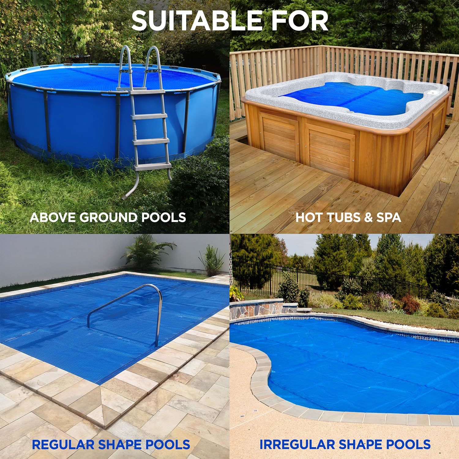 Premium 16' x 32' Rectangle Solar Pool Cover for Inground & Above Ground Pools - 12 Mil Thick Blue Solar Blanket to Retain Heat & Reduce Evaporation - Perfect for Backyard, Residential & Commercial Swimming Pools
