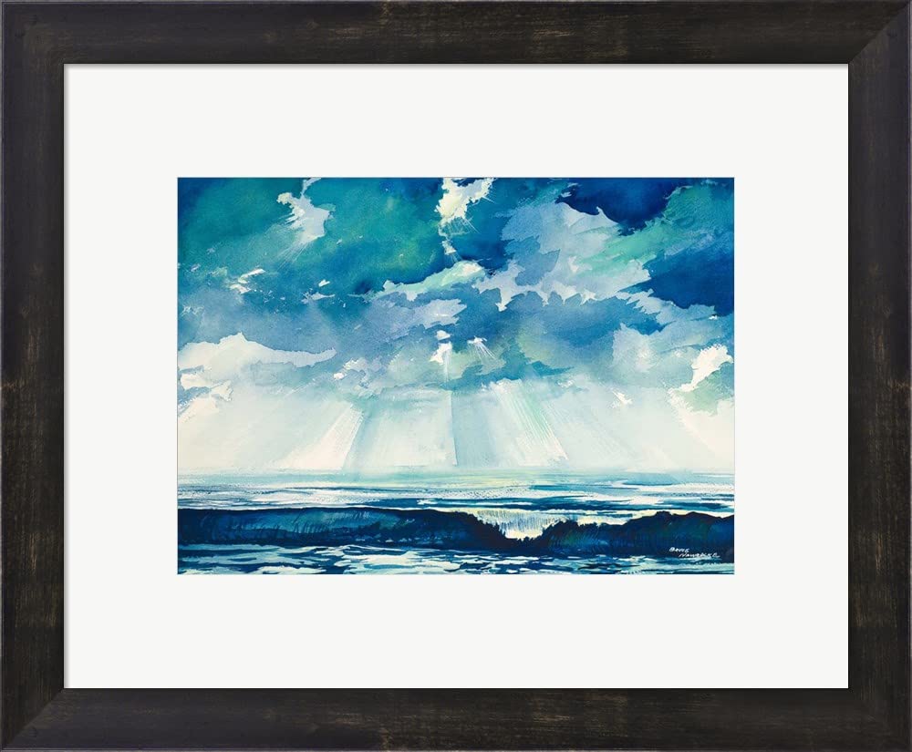 Clouds and Ocean by Bruce Nawrocke - Framed Art Print Wall Decor with Espresso Brown Frame (18x15 Inches) - Perfect for Living Room, Bedroom or Office Wall Art