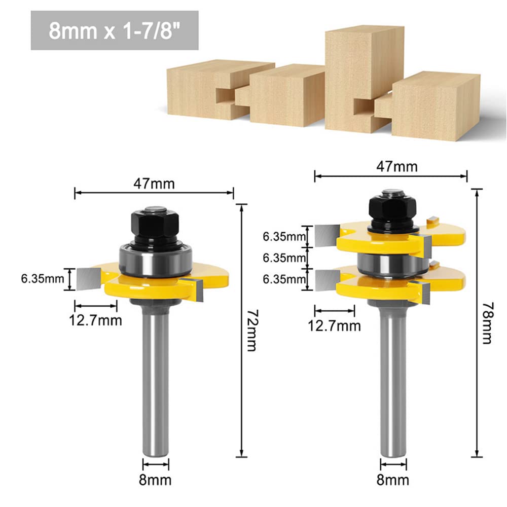 Bestgle 8mm Tongue and Groove Router Bits, 2-Piece Wood Milling Cutting Tool for Engraving Machine – Perfect for Cabinet Making, Woodworking, and DIY Projects