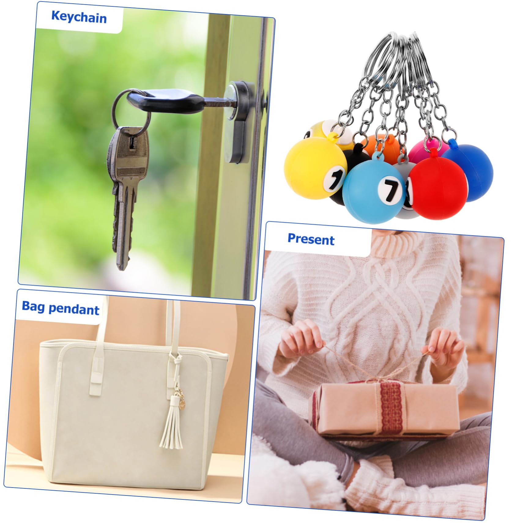 Mini Billiards Keychains - 9pcs Sports Key Rings for Pool Lovers & Gifts