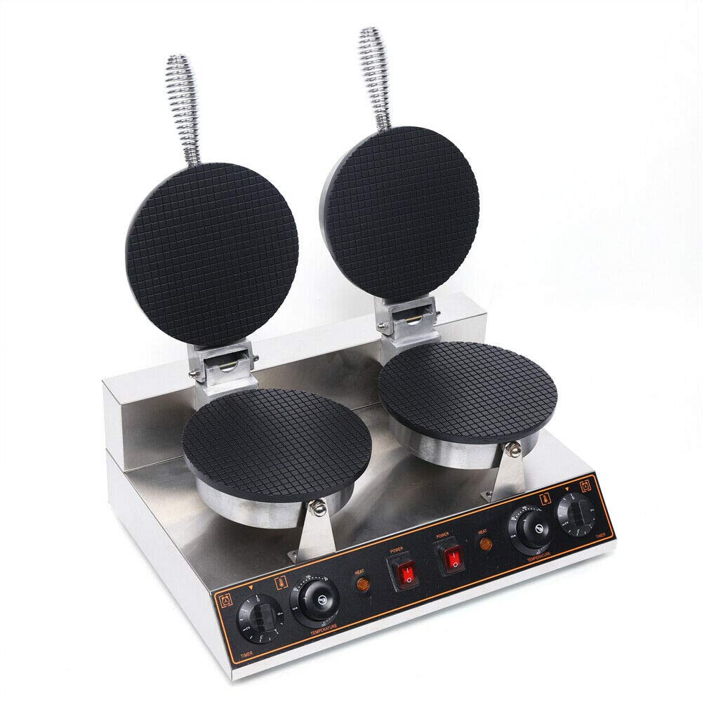 Commercial Electric Waffle Maker Machine - 1200W Dual Non-Stick Plates for Ice Cream Cones & Belgian Waffles - Perfect for Bakeries, Cafes, and Home Breakfast