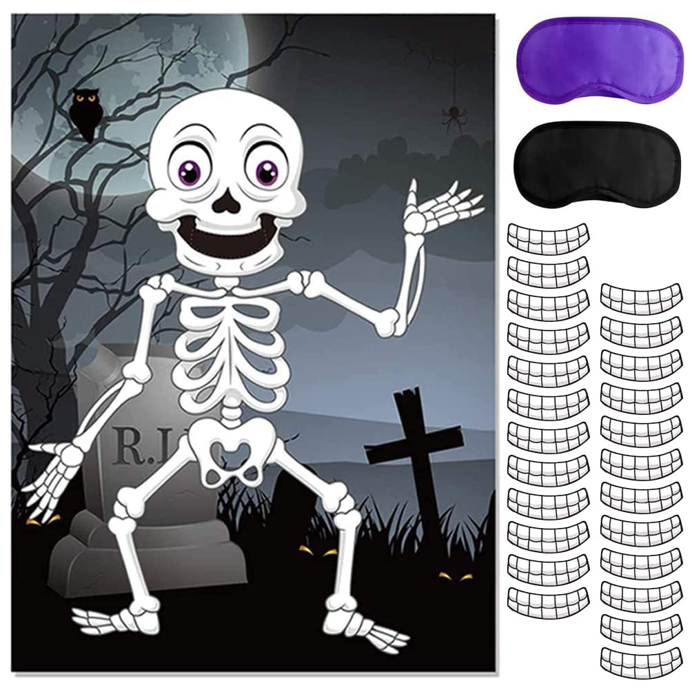 BESTZY Halloween Party Game Set - Pin The Teeth on The Skull Mouth Game for Kids & Adults - Fun Family Halloween Party Supplies & Activities - Perfect for Trick or Treat, Classroom Parties & Spooky Celebrations