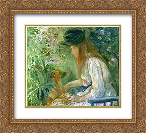 Berthe Morisot Girl with Dog 22x20 Gold Ornate Framed Art Print - Double Matted Museum Quality Wall Decor for Living Room, Bedroom & Office