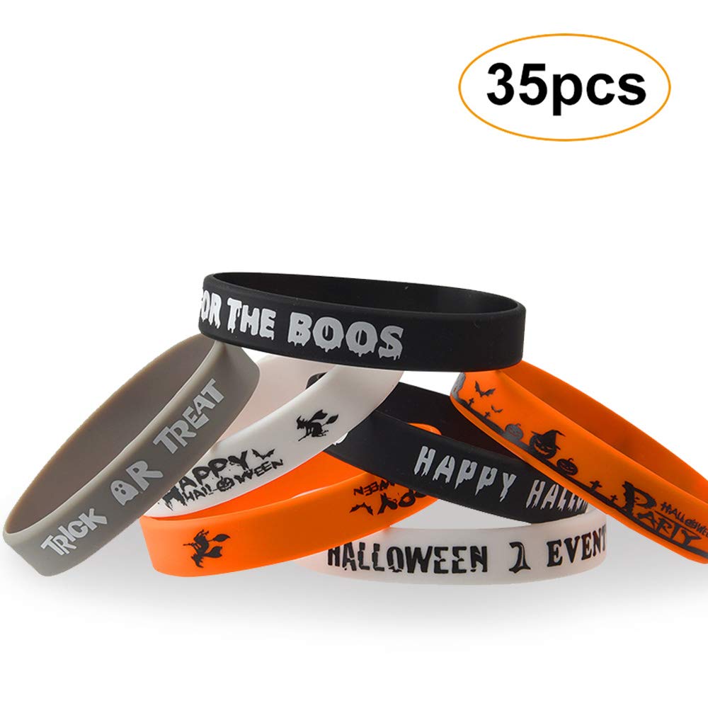 FEPITO 18-Piece Halloween Rubber Bracelets Set - 7 Classic Halloween Pattern Silicone Wristbands for Kids & Adults - Perfect for Trick-or-Treating, Halloween Parties & Costume Accessories