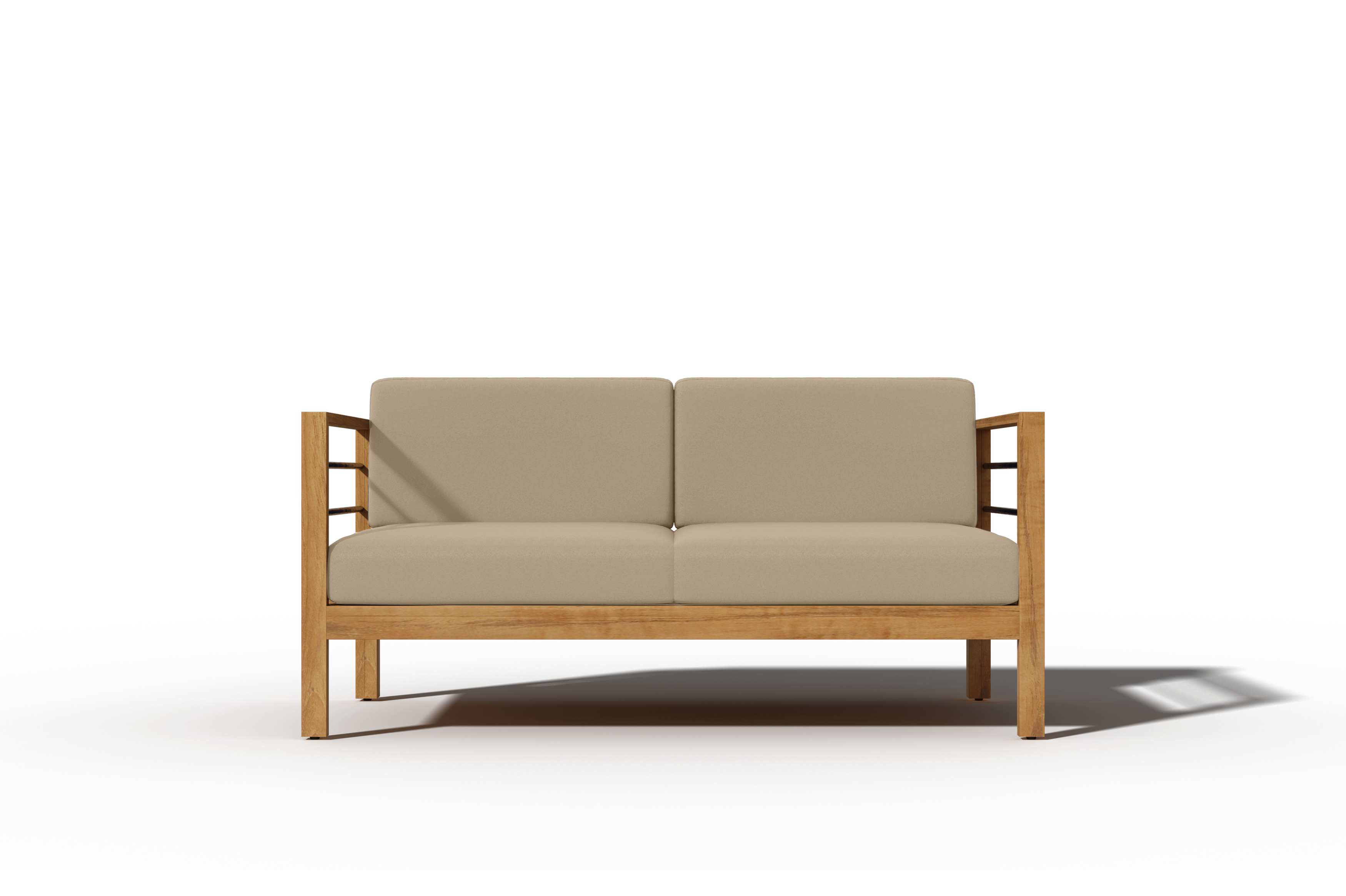 Premium 3-Person Teak Outdoor Sofa with Sunbrella Fawn Cushion – Weather-Resistant Patio Furniture for Garden, Poolside & Backyard Relaxation
