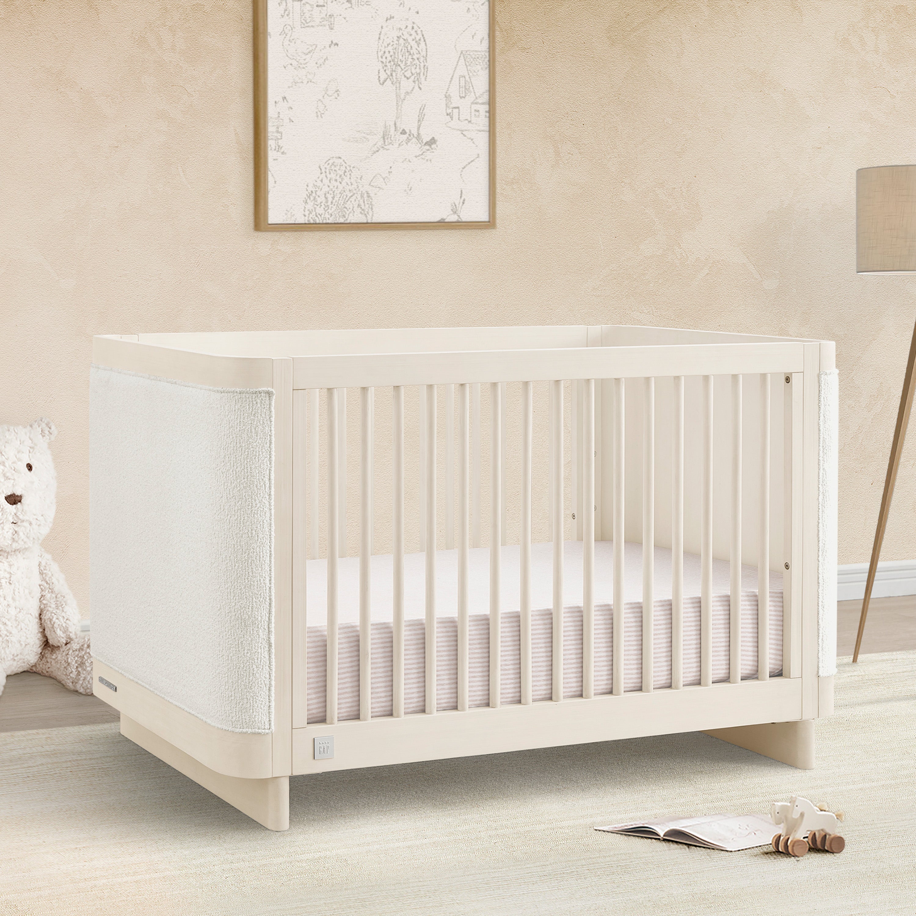 Callie 4-in-1 Convertible Upholstered Baby Crib with Toddler Bed Conversion - Modern Nursery Furniture for Newborns to Kids | Perfect for Small Spaces & Shared Rooms