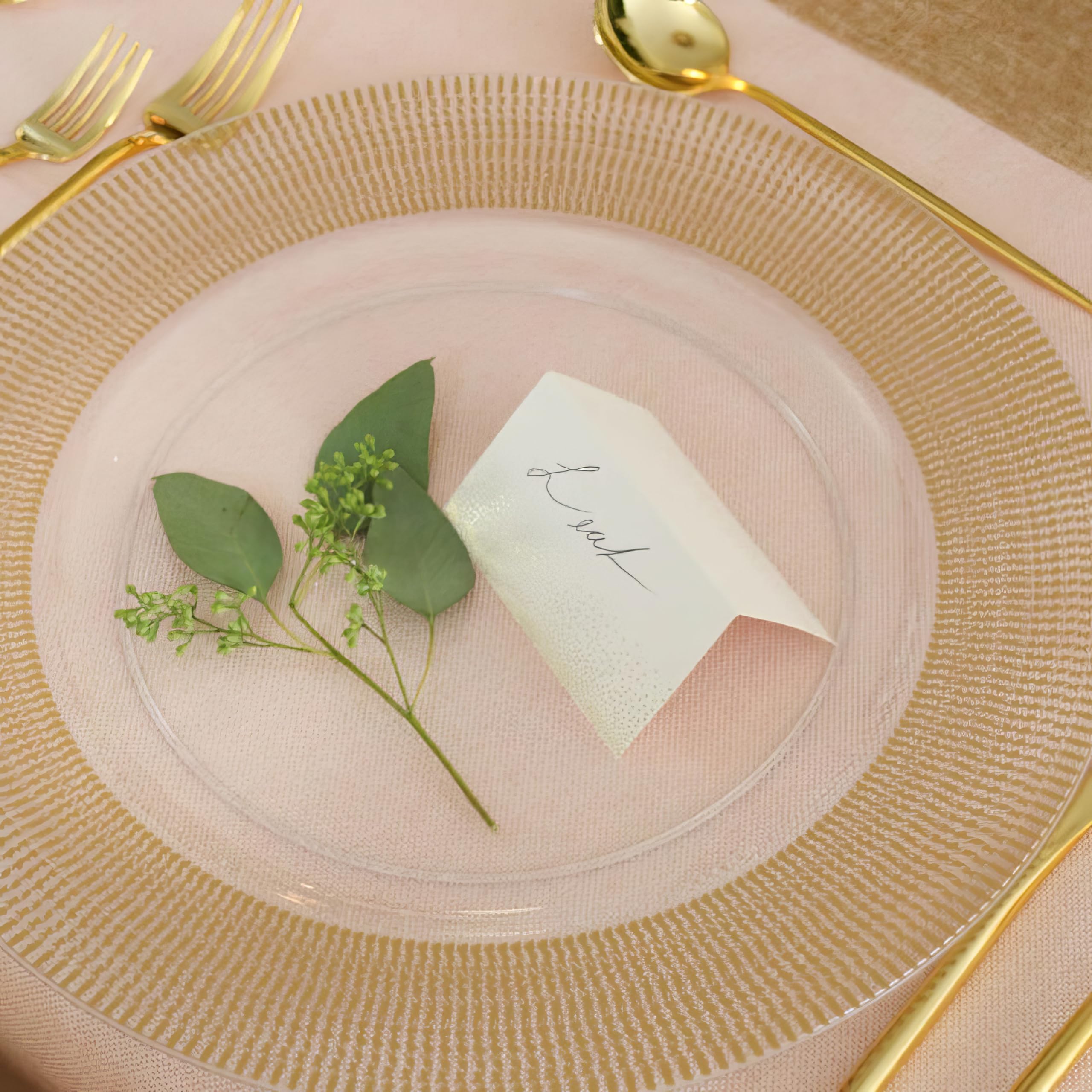 Elegant Round White Plastic Charger Plates with Gold Textured Rim - 13 Inch (Pack of 4) - Premium Disposable Salad Plates for Birthday Party, Wedding, Baby Shower, Themed Events & Everyday Home Use - Durable & Stylish Tableware for Restaurants, Catering & Family Gatherings