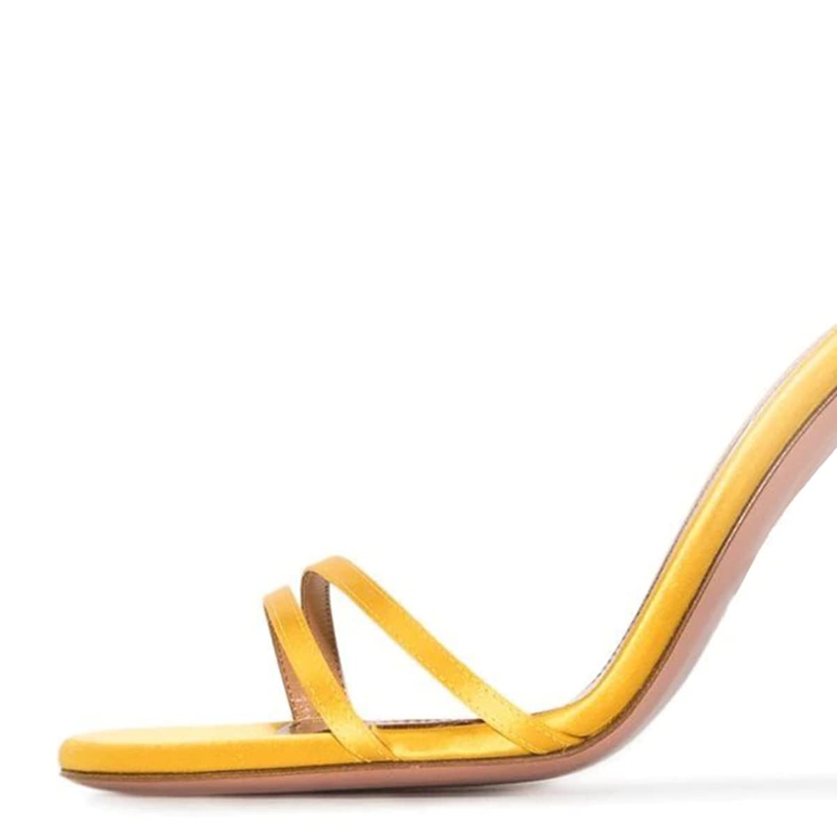 FSJ Women's Gold Metal Chain High Heel Sandals - Strappy Open Toe Ankle Strap Slingback Dress Pumps - Comfortable Summer Shoes for Weddings, Parties & Date Nights (Yellow, US Size 4-15)