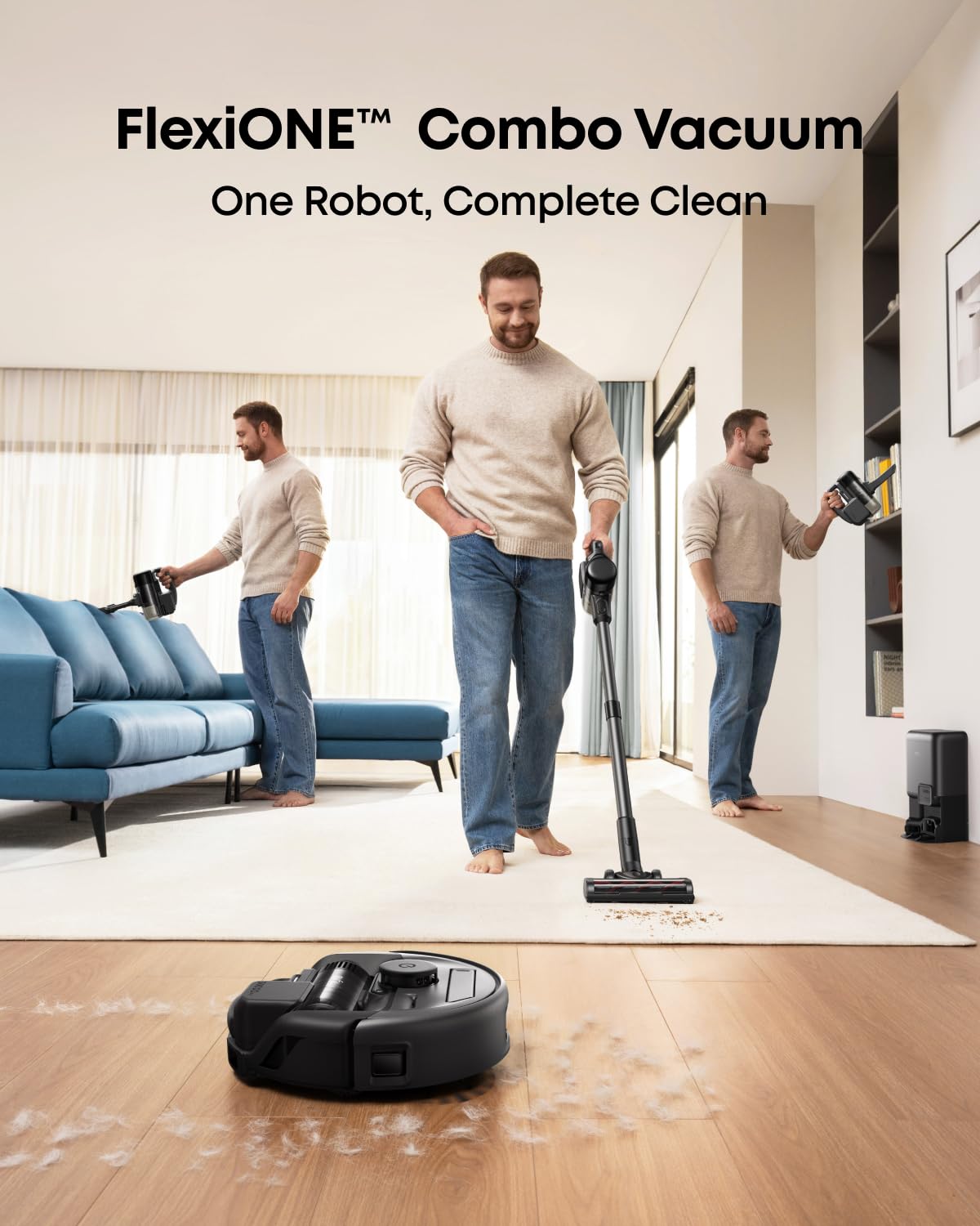 Eufy 3-in-1 Robot Vacuum Cleaner E20 with Self-Emptying Base (10 Weeks Capacity) | 30,000Pa Powerful Suction | Stick & Handheld Vacuum Combo | Smart Obstacle Avoidance | Pro-Detangle Technology | Ideal for Carpets, Hard Floors, Stairs & Tight Spaces | Perfect for Pet Hair, Home Cleaning & Daily Maintenance