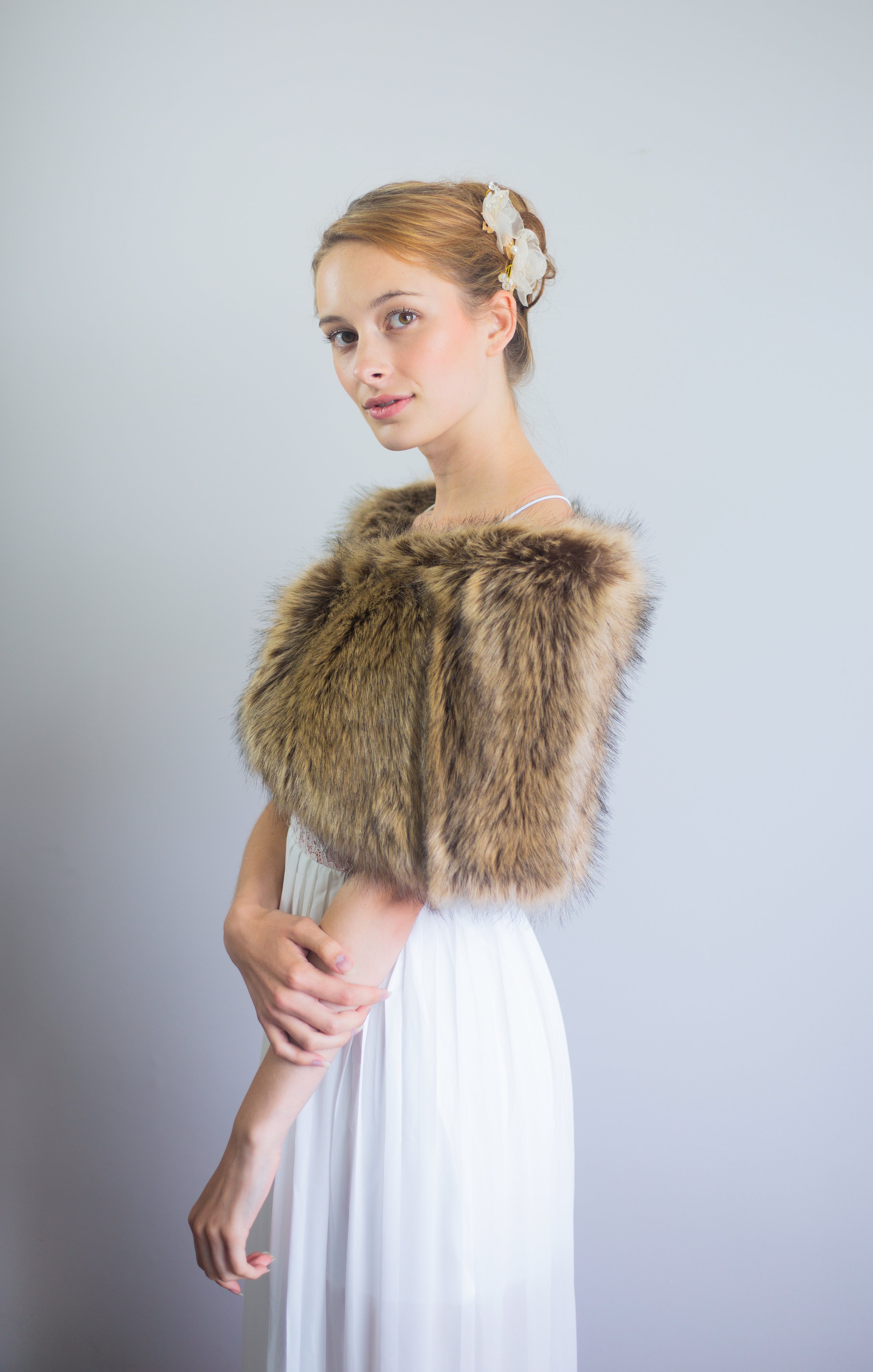 Luxury Brown Fur Wrap Shawl - Serena Brw03 | Soft & Warm Winter Fashion Accessory for Women | Perfect for Evening Parties, Weddings & Cold Weather Outfits
