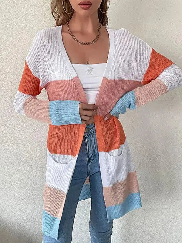 Women's Casual Striped Cardigan Sweater - Soft Long Sleeve Open Front Knit Wrap for Fall & Winter - Perfect for Office, Travel, and Cozy Evenings