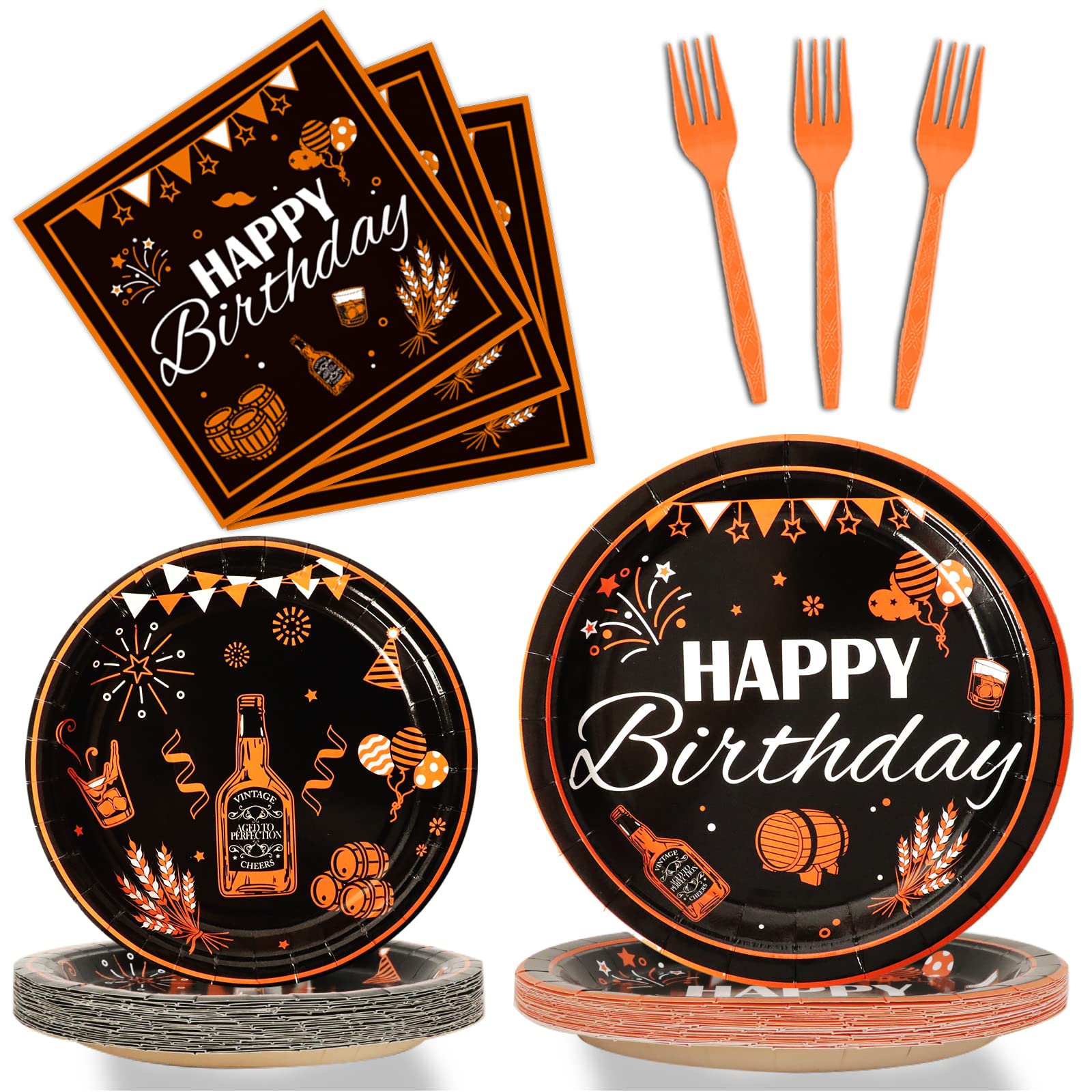 96-Piece Black & Gold Cheer Theme Birthday Party Supplies Set - Plates, Napkins & Tableware for 24 Guests | Perfect for Birthday Parties, Baby Showers & Special Celebrations | Elegant Party Decorations & Favors