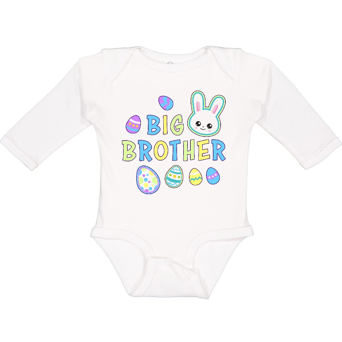 Inktastic Big Brother with Bunny Face and Easter Eggs Long Sleeve Baby Bodysuit - Cute Easter Outfit for Newborns & Infants - Perfect for Easter Photos, Family Gatherings & Spring Celebrations