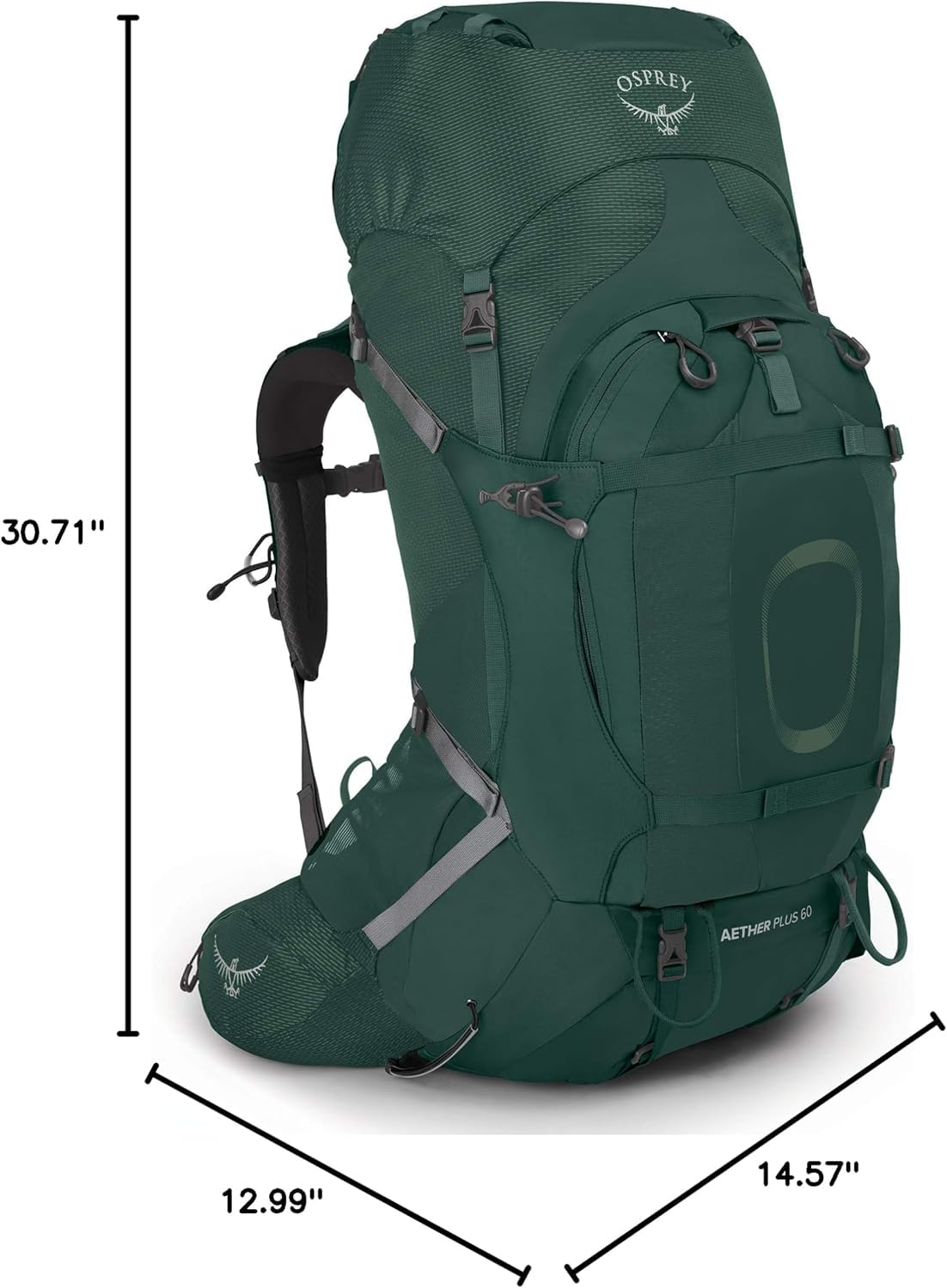 Osprey Aether Plus 60L Men's Hiking Backpack - Lightweight Travel & Trekking Pack for Outdoor Adventures, Axo Green, Large/XL Size, Perfect for Camping, Backpacking & Multi-Day Trips