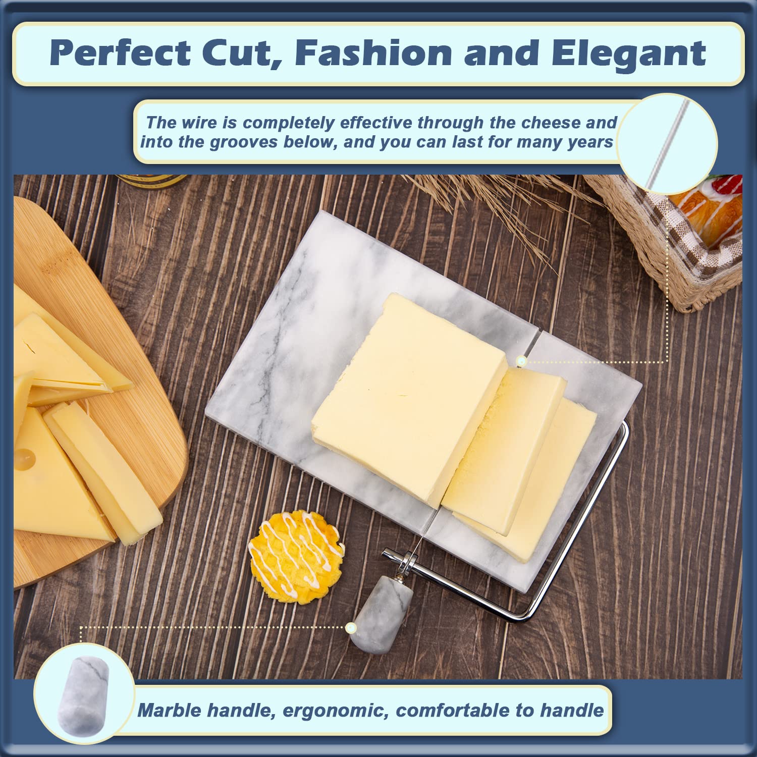 Premium Marble Cheese Slicer Board - 5