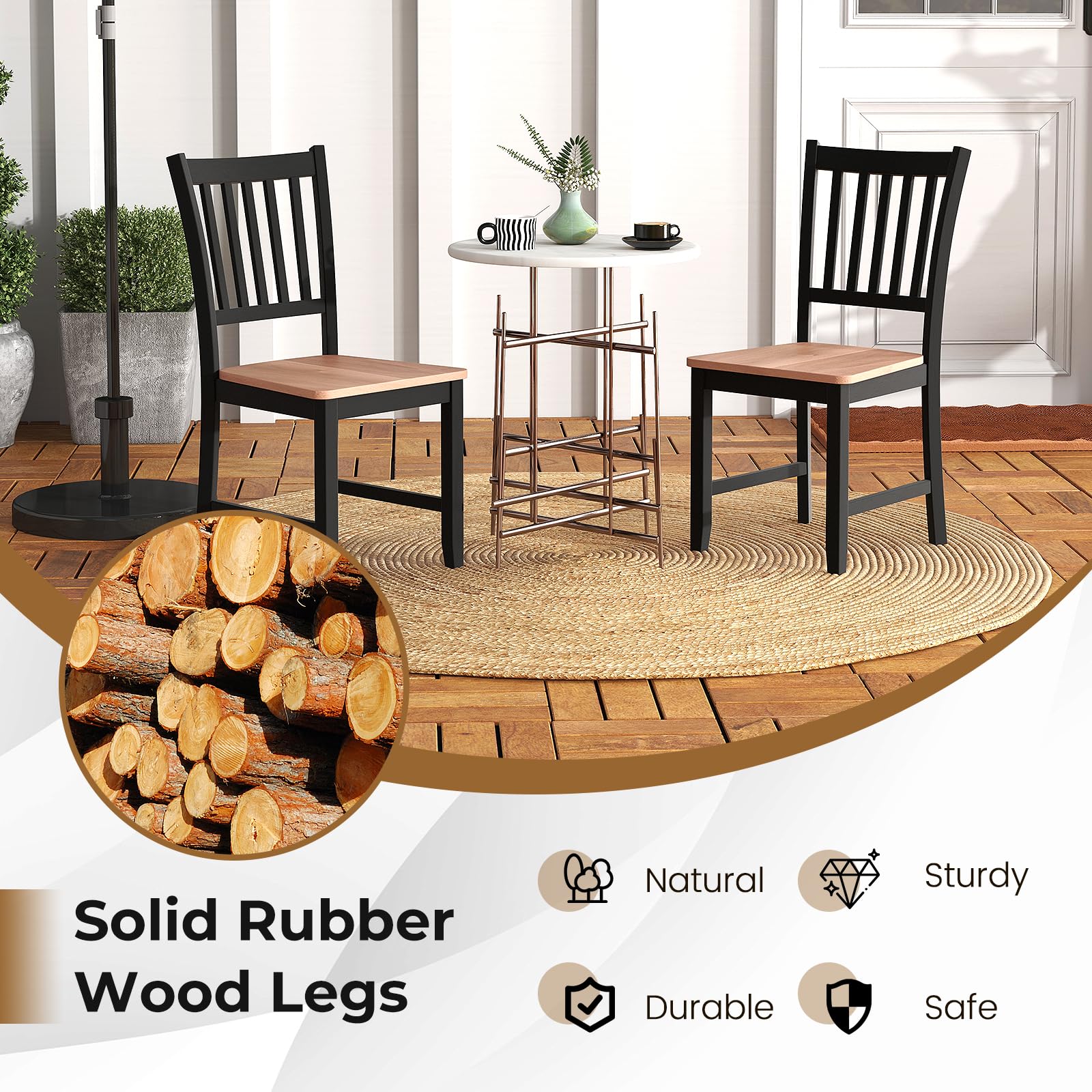 Giantex Set of 4 Wooden Dining Chairs - Farmhouse Style Kitchen Chairs with Sturdy Rubber Wood Legs, Easy Assembly Armless Side Chairs for Dining Room, Black - Perfect for Farmhouse Decor, Kitchen, Dining Room & Small Spaces
