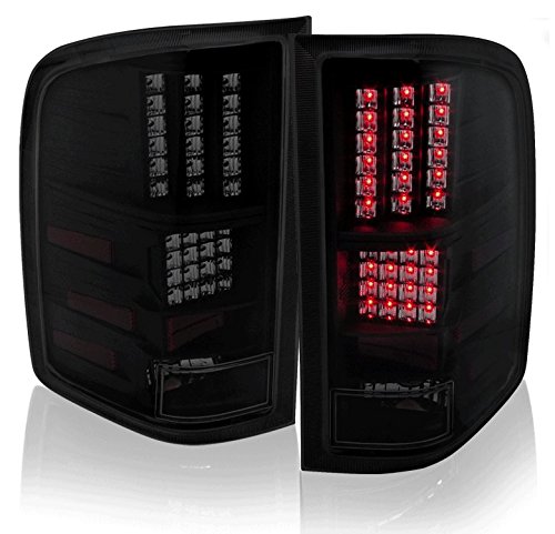 Black/Smoke LED Tail Brake Lights Compatible with 2007-2013 Chevy Silverado 1500, 2007-2014 2500HD & 3500HD - Durable Replacement for Enhanced Visibility & Safety (Ideal for Night Driving & Towing)