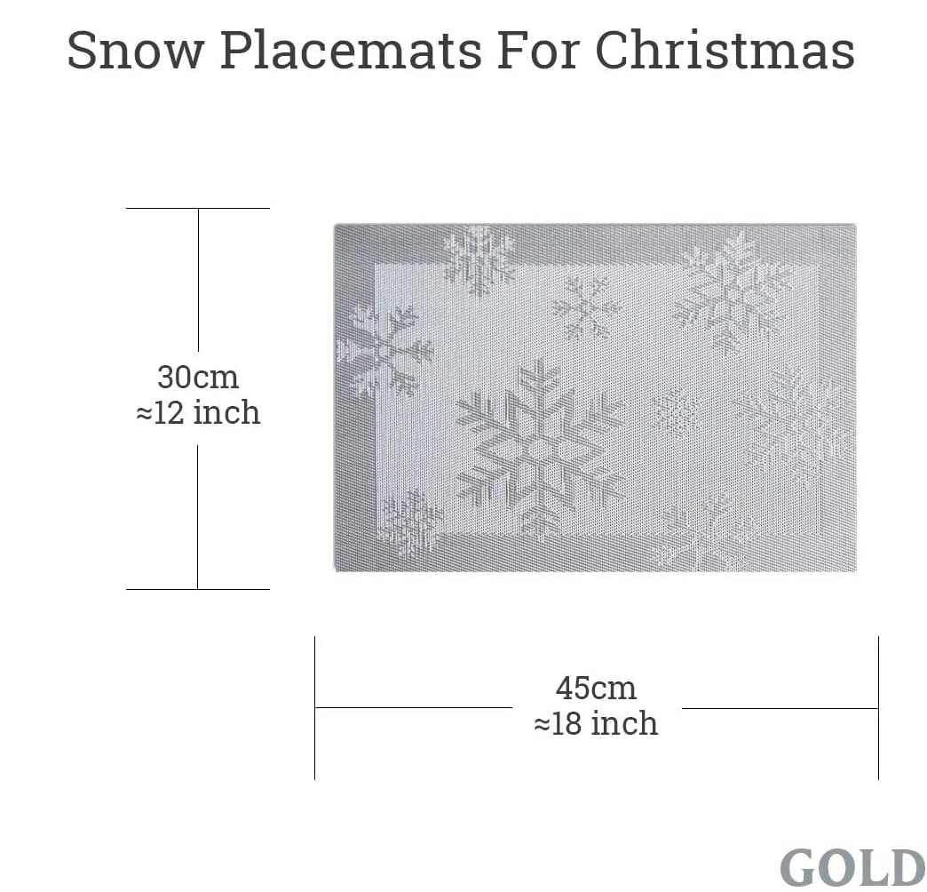 Christmas Placemats Set of 6 - Vinyl Woven Non-Slip Washable Table Mats for Dining - Snow Silver | Holiday Dinner Party Decor & Home Table Setting