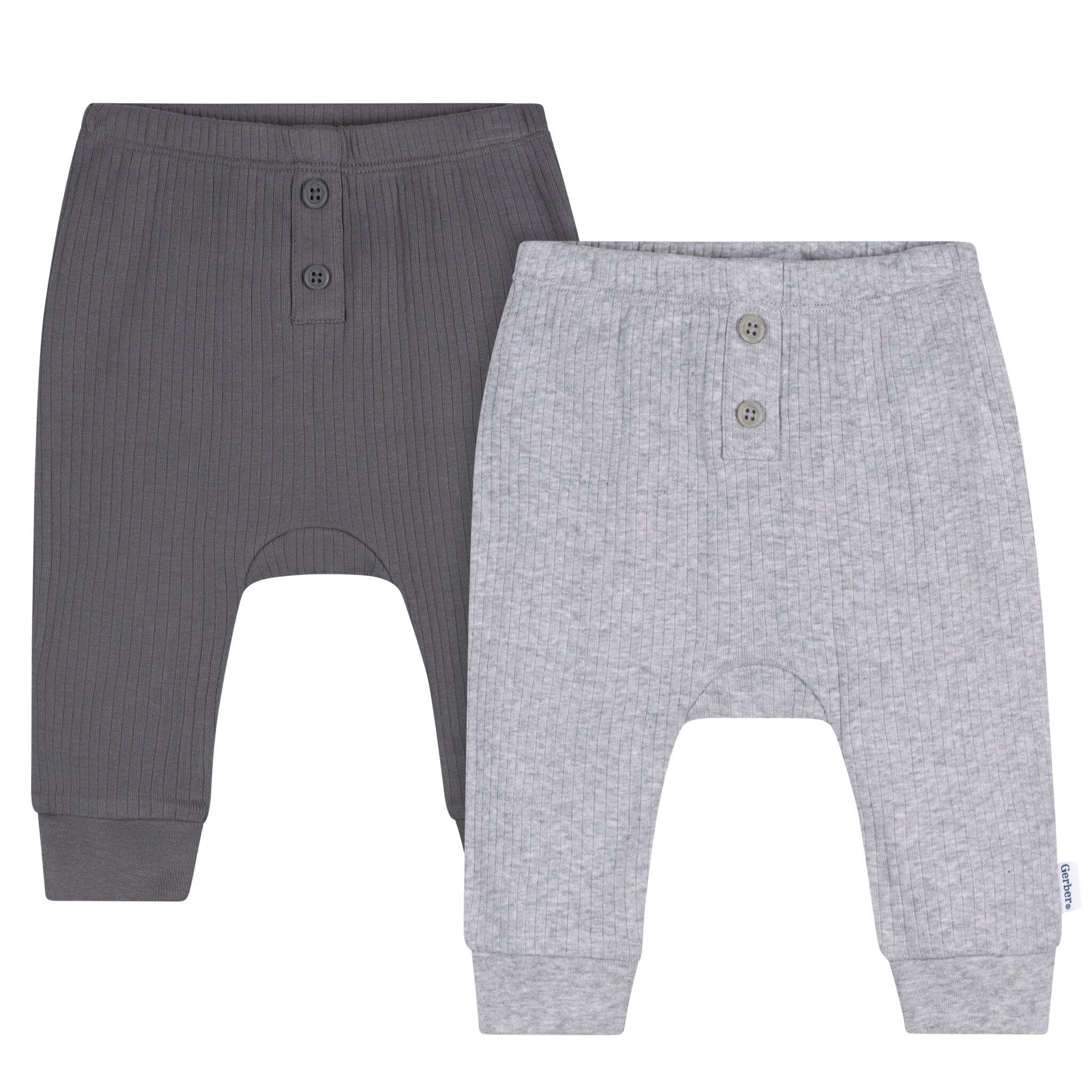2 Pack Baby Boys Grey Pants - Soft Cotton Casual Trousers for Infants & Toddlers - Perfect for Playtime, Daycare & Family Outings