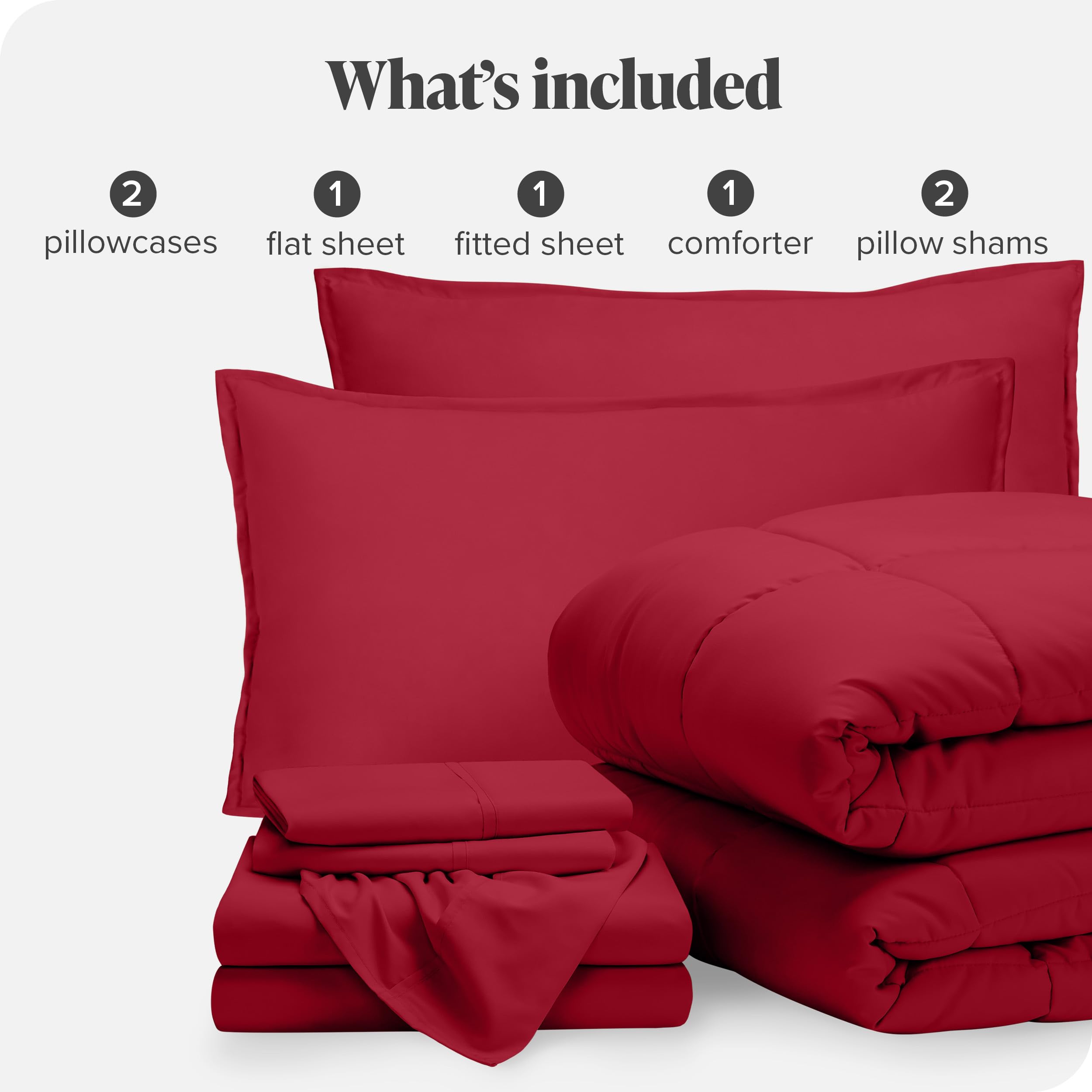 Bare Home 7-Piece Bed-in-A-Bag Comforter Set with Sheets - Full Size, Goose Down Alternative, Ultra-Soft 1800 Premium Bedding (Red) - Perfect for Guest Rooms, Dorms & Cozy Bedroom Makeovers