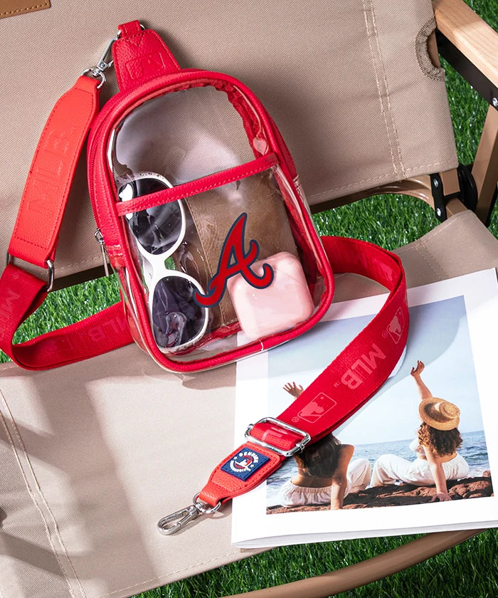 MLB Atlanta Braves Clear Mini Sling Bag - Approved Stadium Bag for Baseball Games, Concerts & Events - Lightweight Crossbody Purse for Women & Men