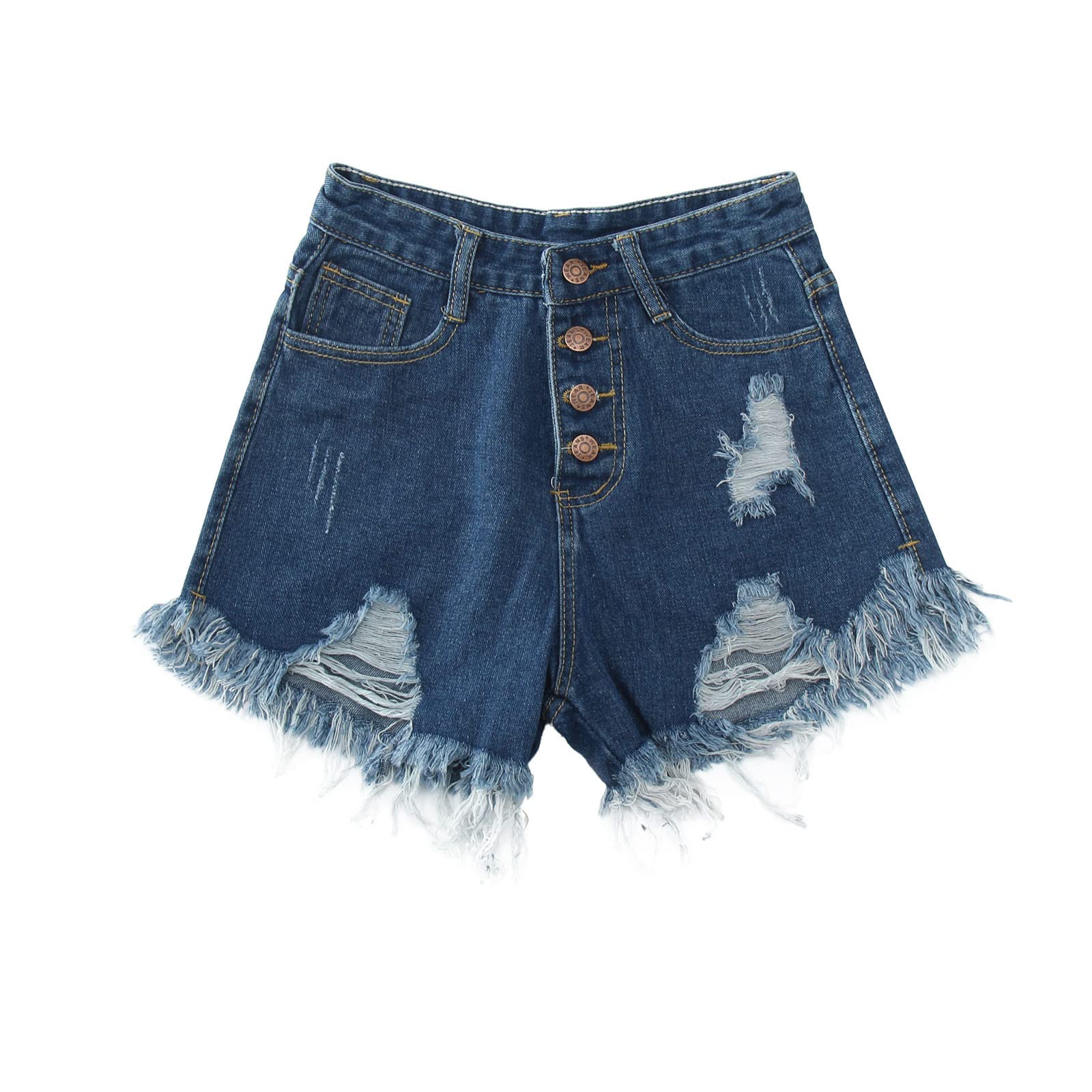Women's High Waisted Ripped Denim Shorts with Pockets - Distressed Folded Hem Jean Shorts for Juniors | Perfect for Summer Outfits, Beach Vacations & Casual Street Style