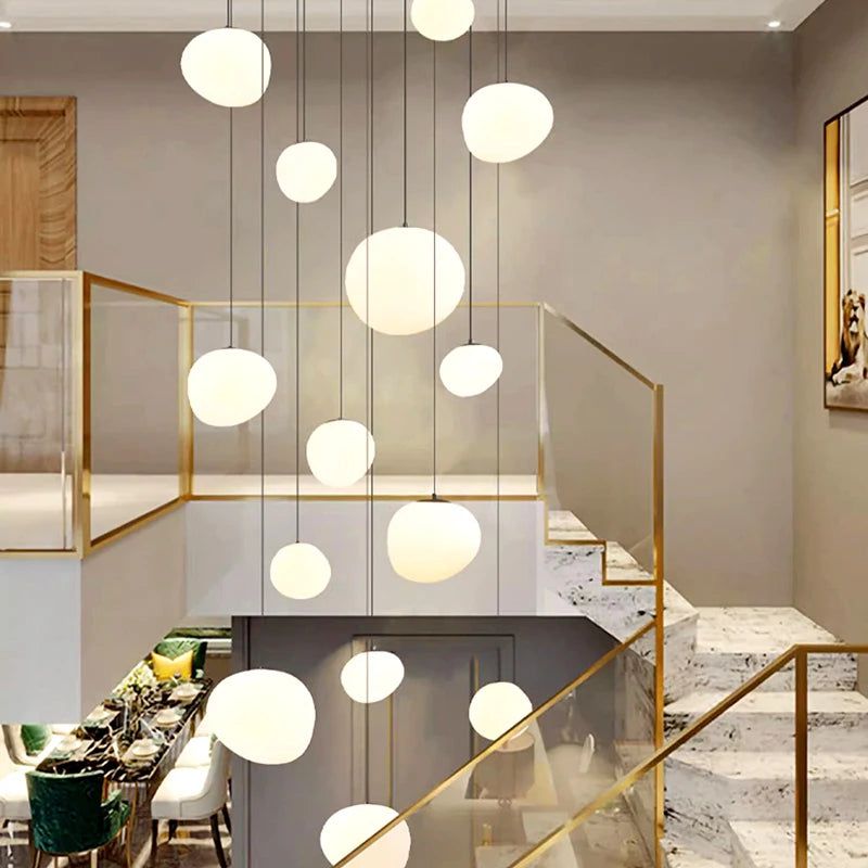 Lava Rock Pendant Staircase Chandelier - Modern LED Lighting Fixture for Entryway, Foyer, and Stairwell Decor | Dimmable Hanging Light for Home & Commercial Spaces