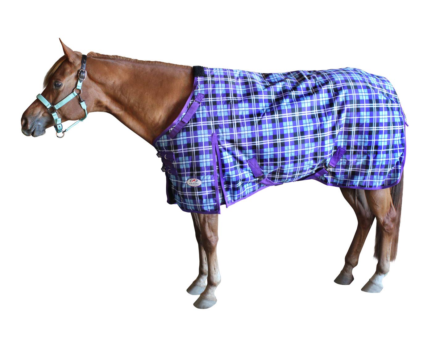 Derby Originals Arctic Purple Plaid 1200D Ripstop Waterproof Reflective Winter Horse Blanket - 300g Heavyweight Turnout Rug for Cold Weather Riding & Stable Use
