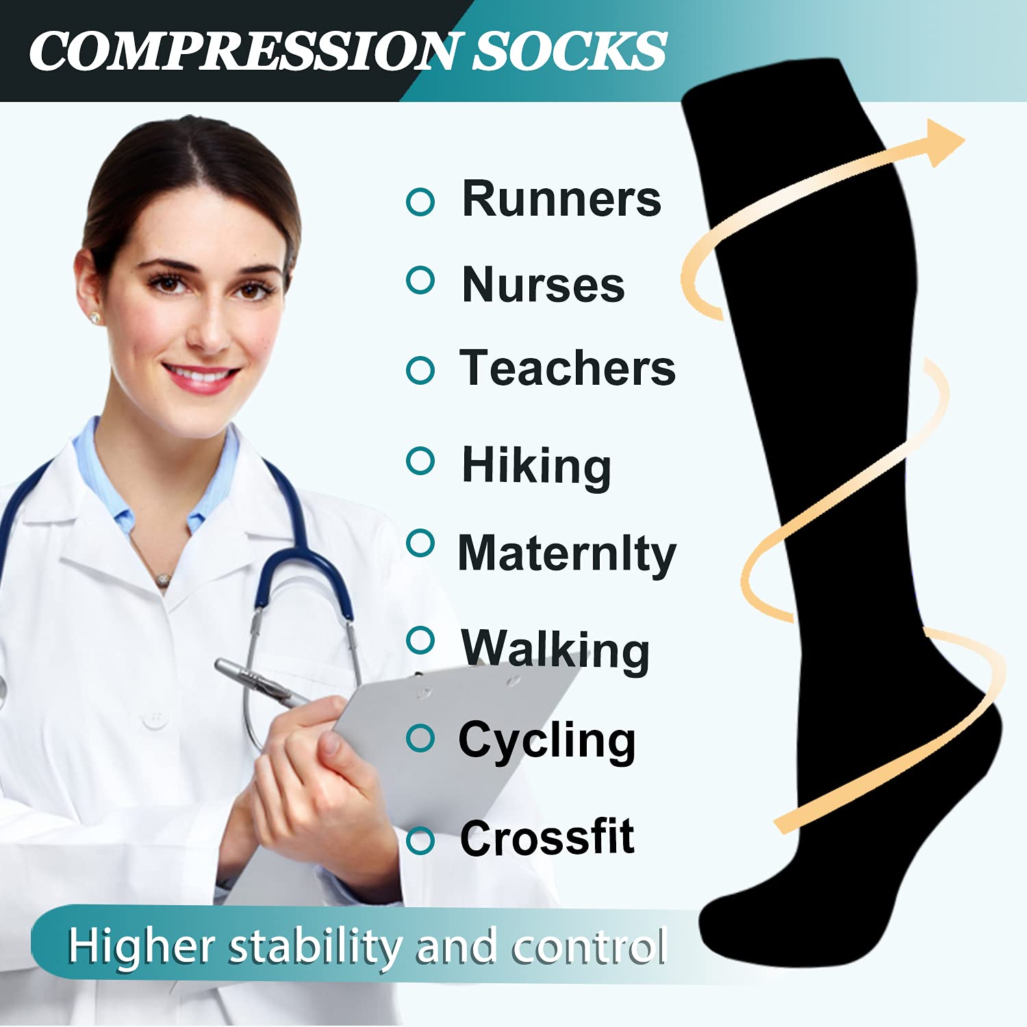ACTINPUT 8 Pairs Compression Socks for Women & Men - Medical Grade Support Stockings for Running, Athletic Performance & Circulation - Perfect for Nurses, Travel & Sports Recovery