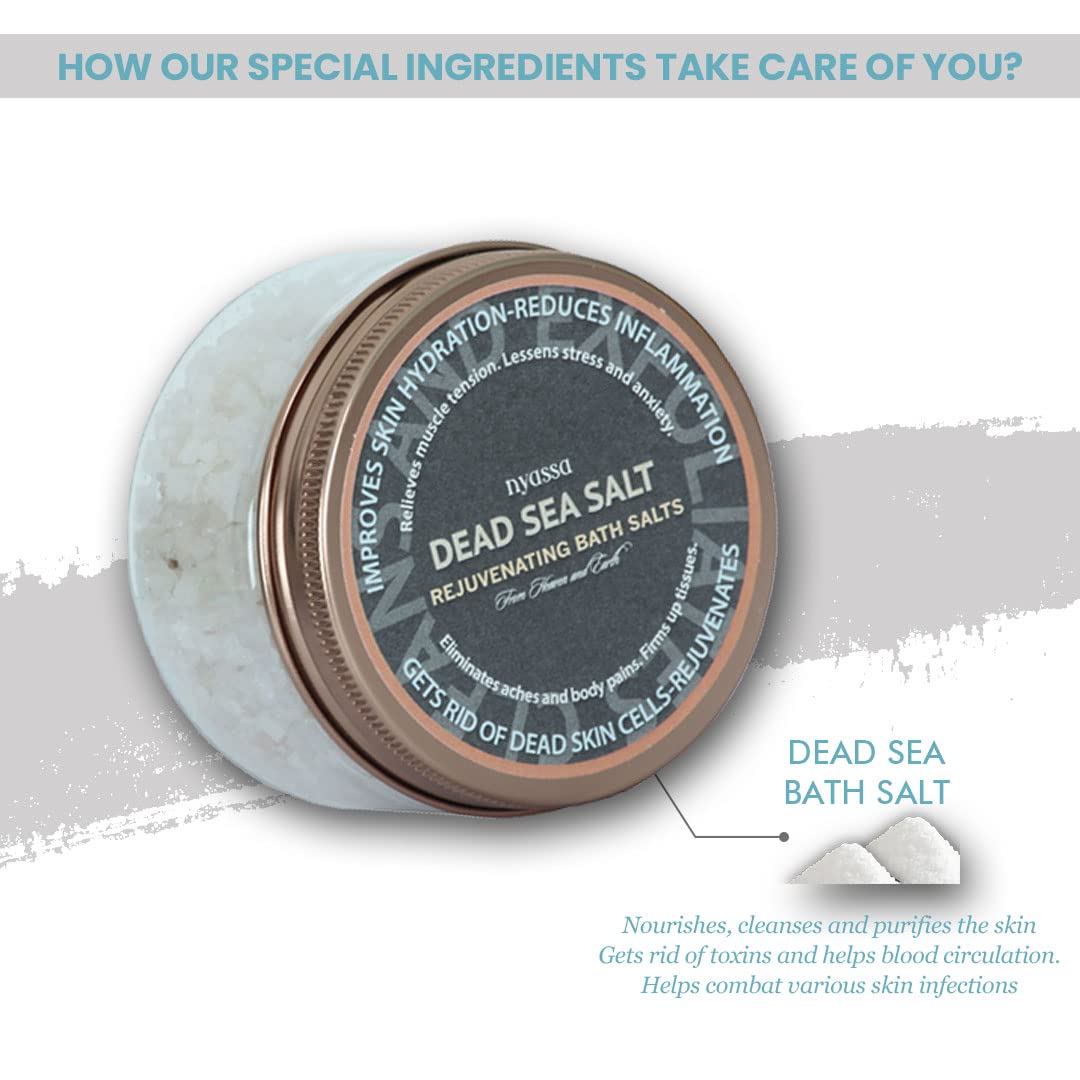 Nyassa Dead Sea Bath Salt 220g - Natural Epsom & Sea Salt Blend for Muscle Relaxation & Spa Therapy | Vegan, Paraben-Free Body Care for Men & Women | Made in India | Perfect for Stress Relief, Bath Soaks & Home Spa Treatments