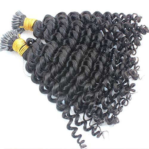 Brazilian Remy Human Hair Extensions 100g - Loose Deep Curly Micro Link I-Tip 1g/Strand Pre-Bonded Nano Hair (26 Inch, Color 1#) for Natural Volume & Styling | Perfect for Weddings, Parties & Daily Wear