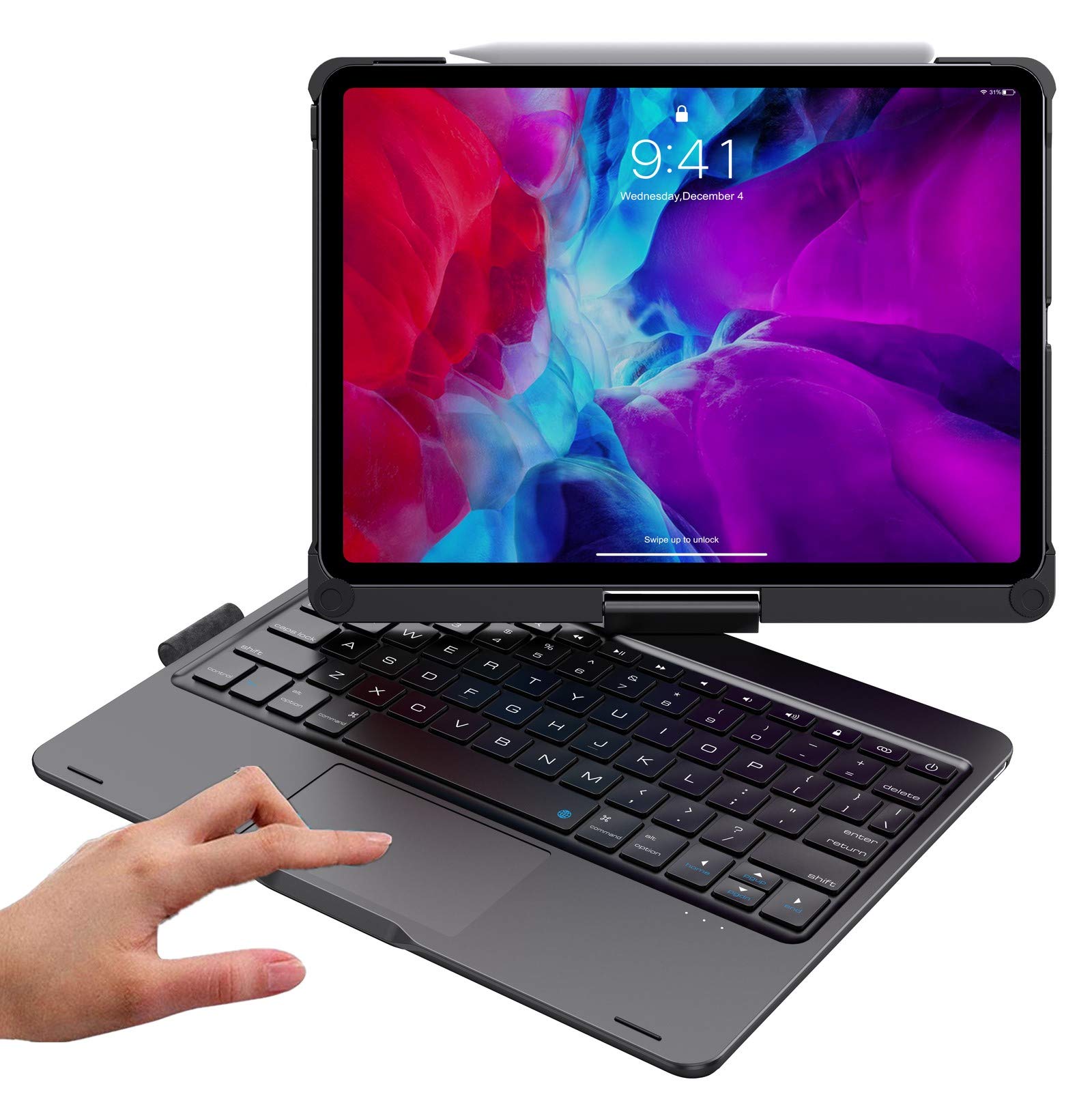 Rotatable Bluetooth Keyboard Case for iPad Air 11 Inch (M3/M2/Air5/Air4) & iPad Pro 11 (2020-2023) - Backlit Touchpad Smart Cover with Apple Pencil Holder | Perfect for Work, Study & Travel (Black)