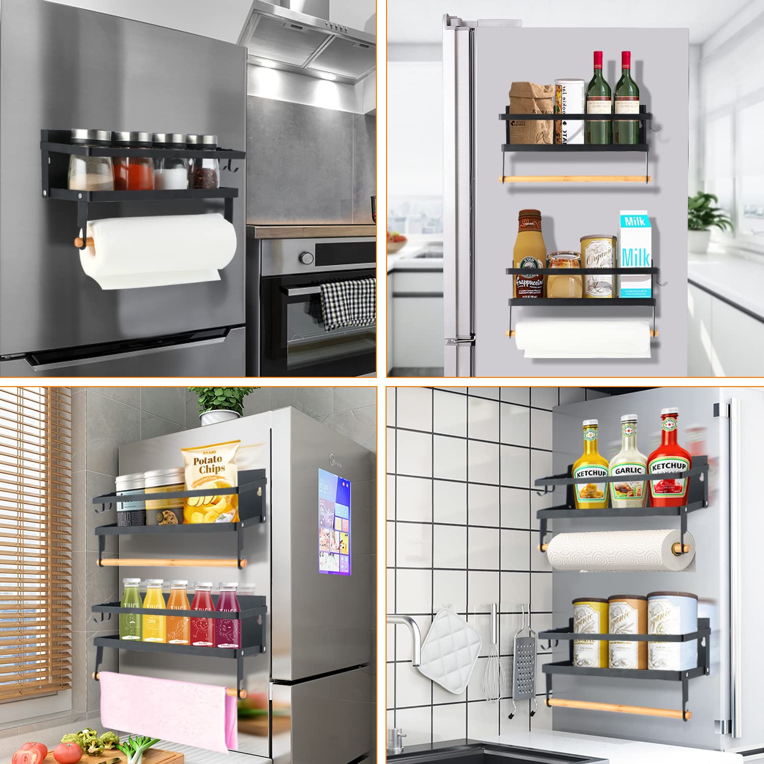 Aitmexcn Magnetic Spice Rack with Paper Towel Holder - Wall Mounted Spice Organizer Shelf for Kitchen, Pantry & RV - Space Saving Seasoning Storage Solution for Home Cooking & Camping