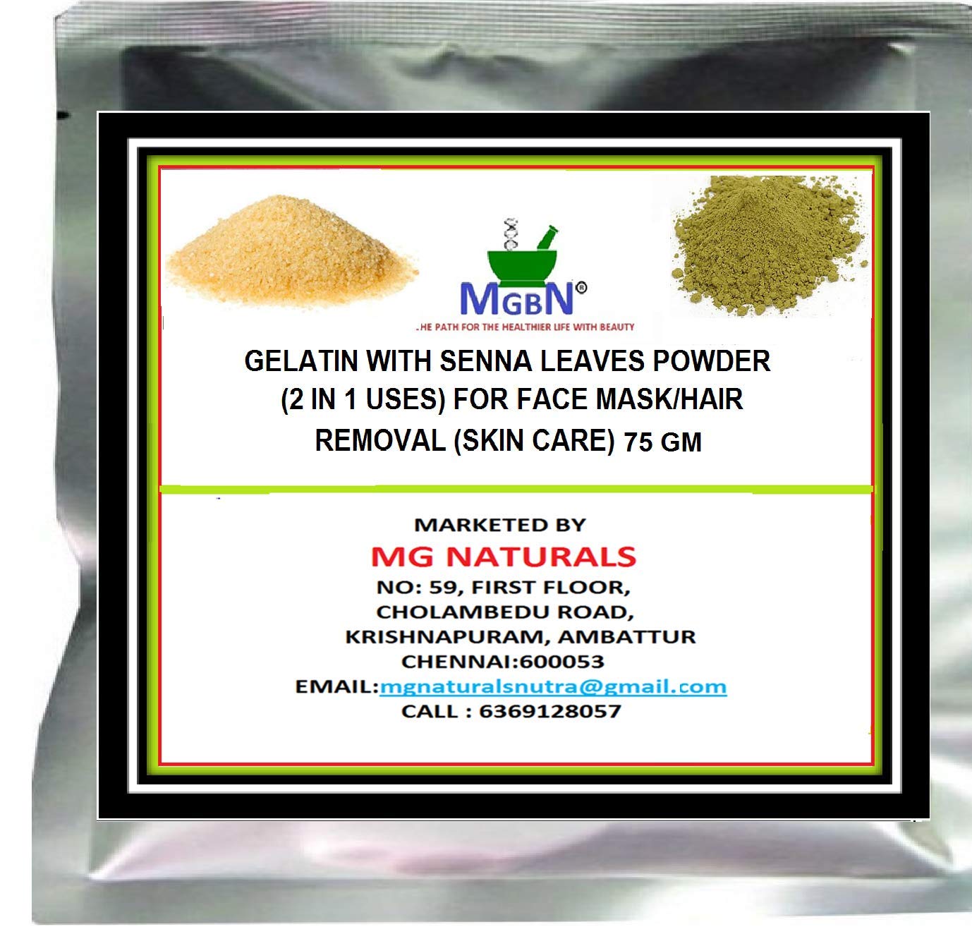 2-in-1 Gelatin with Senna Leaves Powder for Face Mask & Hair Removal - 75g | Natural Skin Care Solution for Smooth Skin & Facial Treatments | DIY Beauty at Home