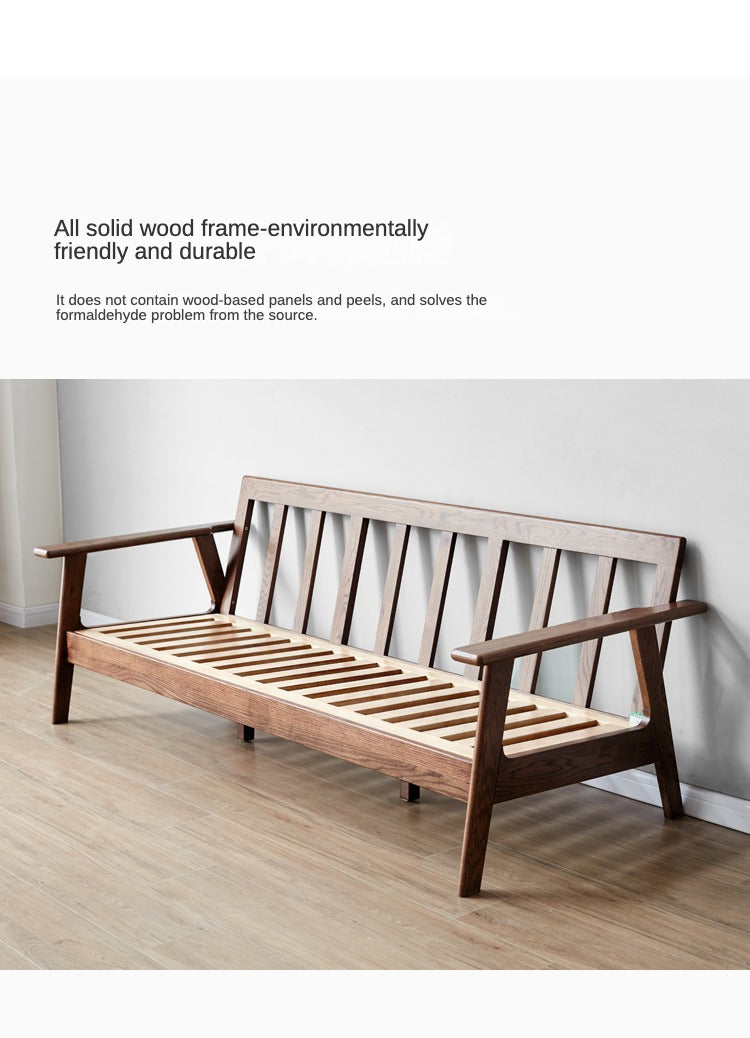 Premium Oak Solid Wood Sofa with Soft Fabric Cushions - Durable Modern Living Room Furniture for Home & Office Comfort