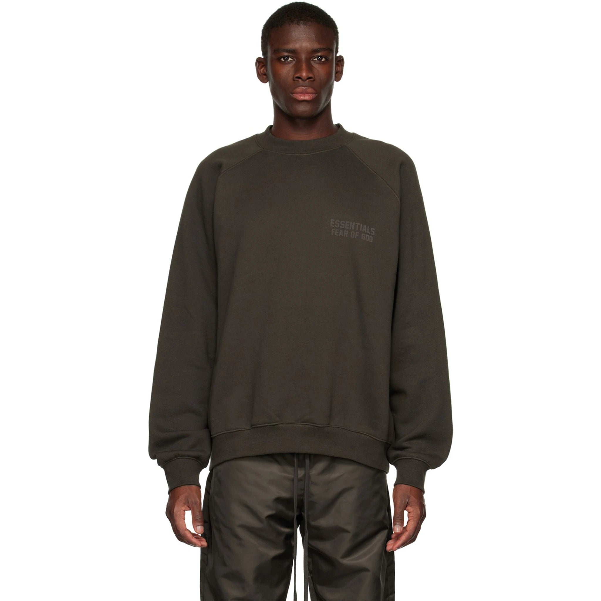 Fear Of God Essentials Off Black Sweatshirt (SS23) | Men's Casual Pullover Hoodie | Streetwear Fashion for Everyday Wear & Lounge Comfort