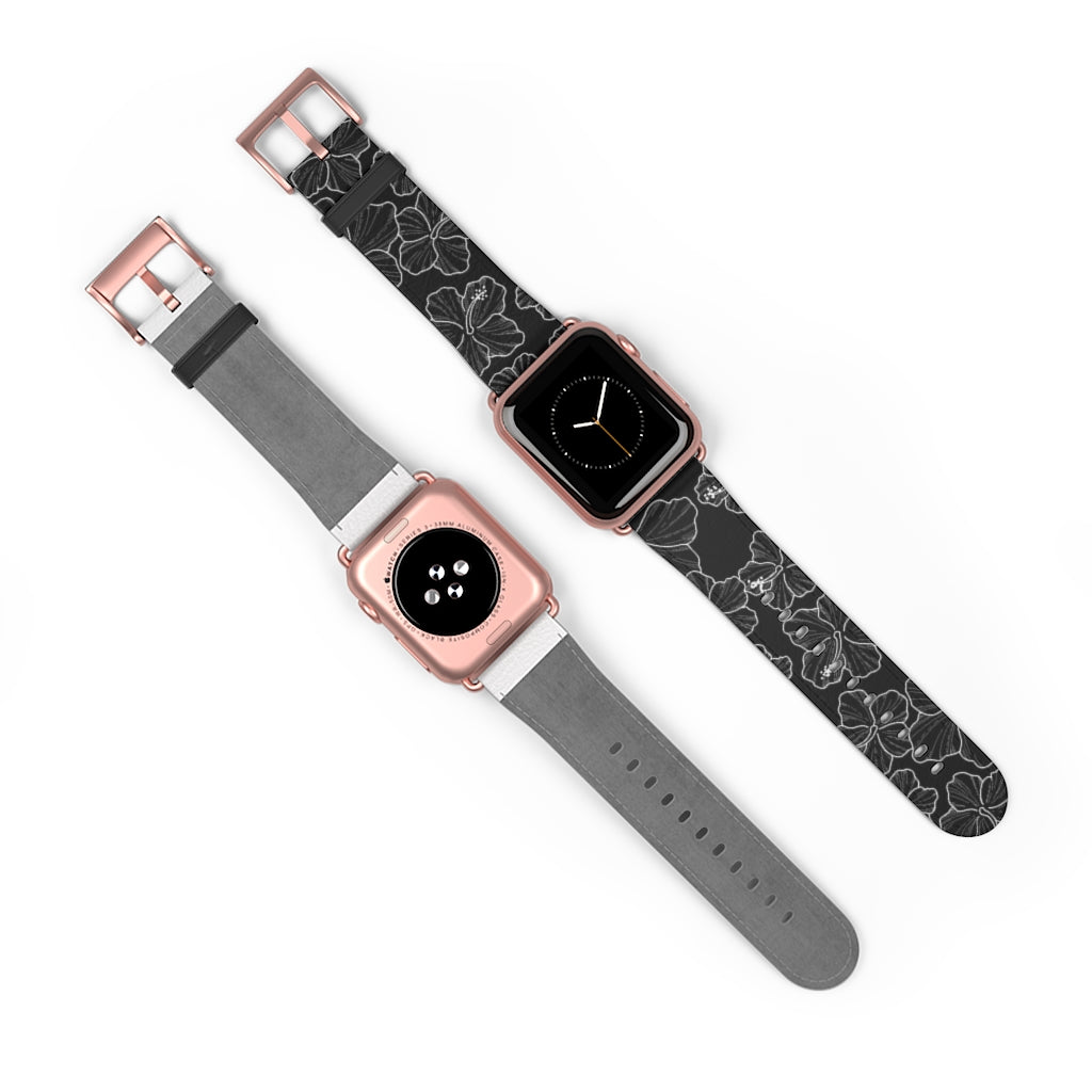 Premium Hibiscus 'Ele'ele' Apple Watch Band - Floral Design, Soft Silicone, Adjustable Fit for Series 1-9 & SE - Perfect for Workouts, Outdoor Activities & Fashion Accessories