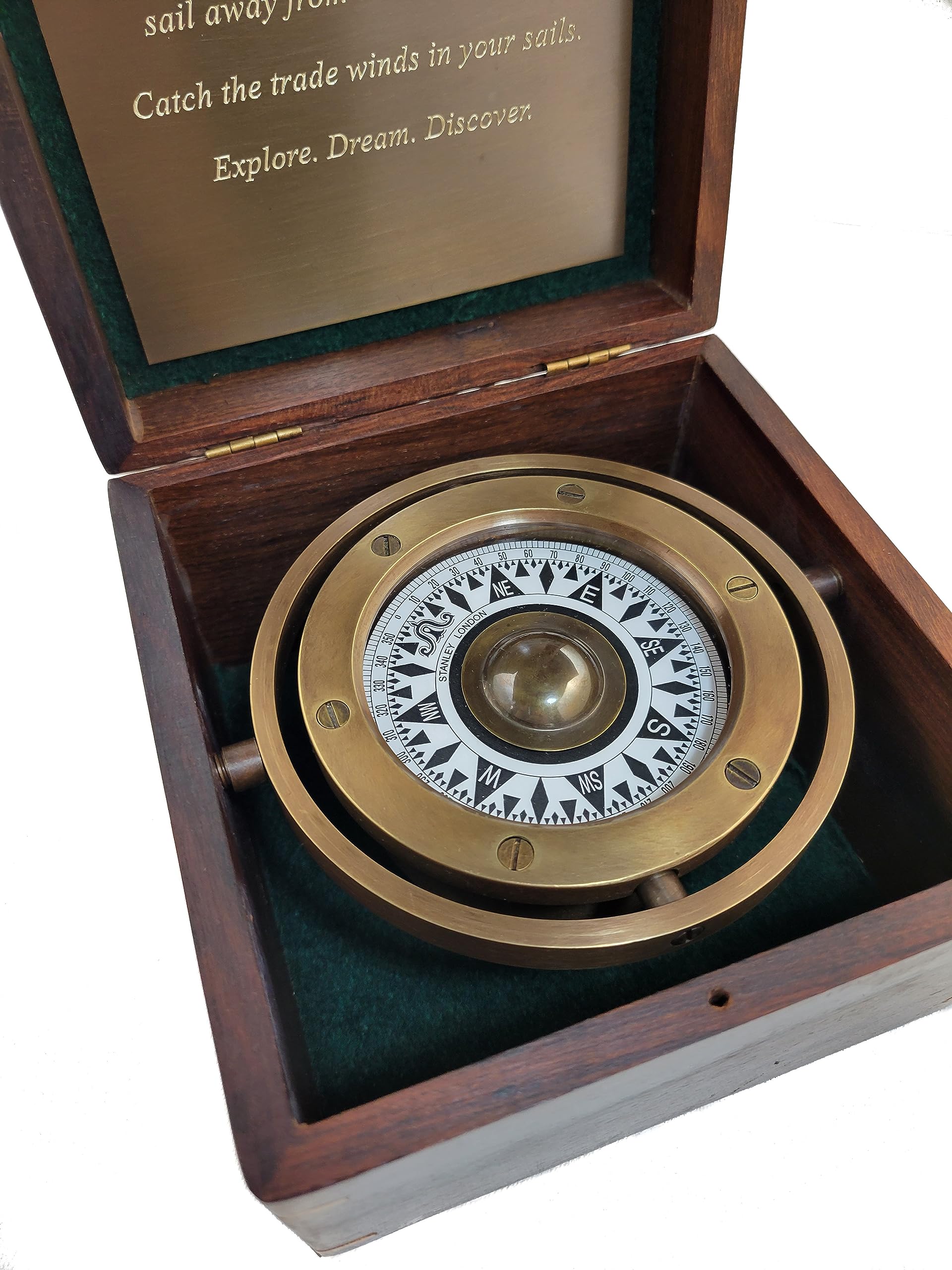Personalized Large Wooden Desk Compass Gift for Men - Engraved Compass for Graduation, Baptism, Confirmation, Promotion & Retirement - Antique Brass Gimbaled Compass in Wooden Gift Box - Perfect Office Decor & Executive Gift Idea
