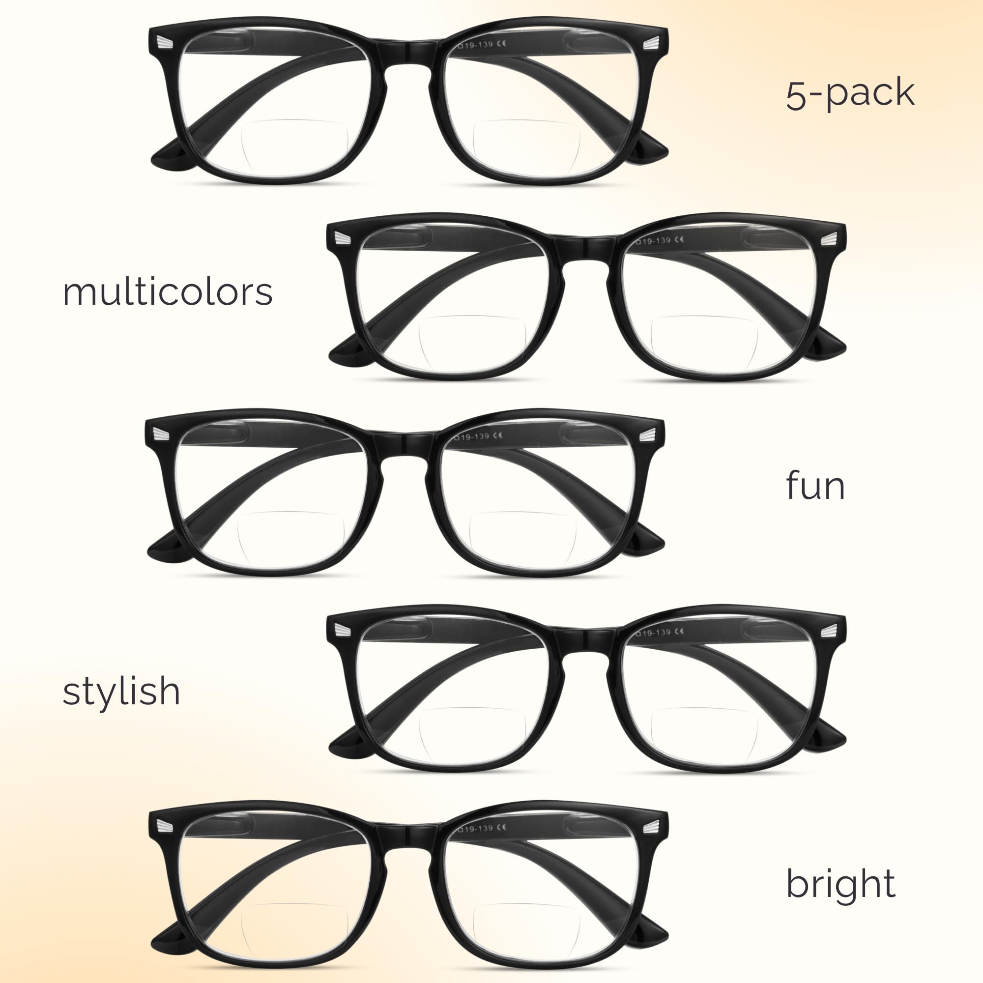 CCVOO 5-Pack Reading Glasses - Bifocal & Blue Light Blocking for Work & Study