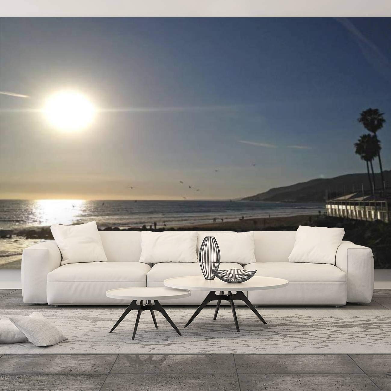 Large Sun at The Beach in Malibu Canvas Print Wall Mural - Peel & Stick Self-Adhesive Wall Decal - Removable Wallpaper for Bedroom, Living Room, Kids Room Decor - Perfect for Coastal, Beach House or Boho Home Design