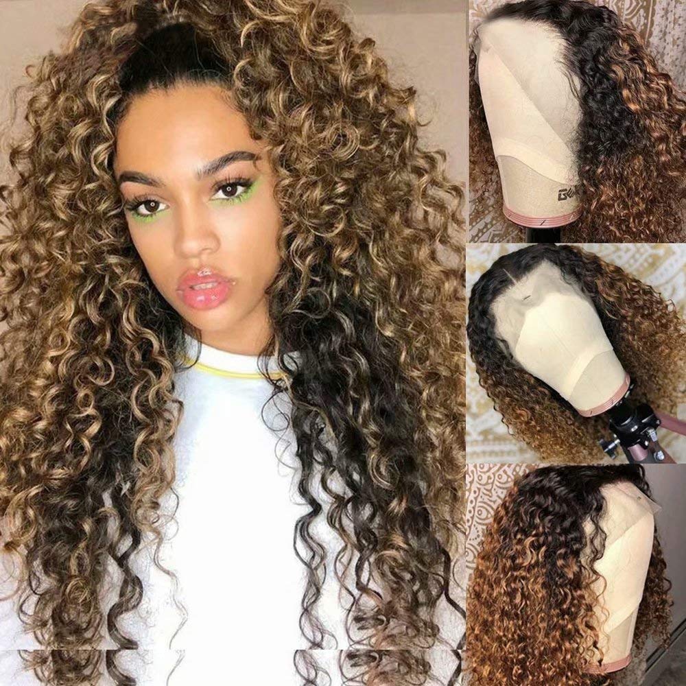 10 Chopsticks Kinky Curly 4T/27 HD Transparent 13x6 Lace Front Wig - 180% Density Honey Blonde Deep Wave Human Hair Wig with Pre-Plucked Natural Hairline (16 Inch) | Perfect for Daily Wear, Cosplay & Special Occasions