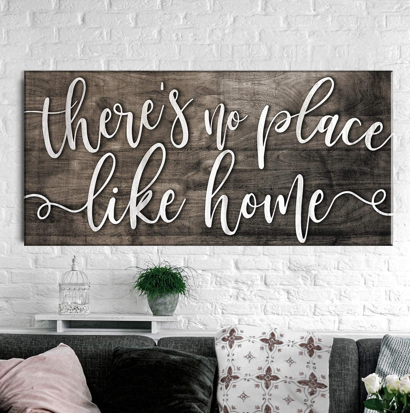 Artistic Home Wall Decor - 'There's No Place Like Home' Rustic Wood Sign (60x27 Inches, Brown) - Perfect for Living Room, Housewarming Gifts & Farmhouse Style Interior Design | Great for Cozy Living Spaces, Wedding Presents & Rustic Home Decoration