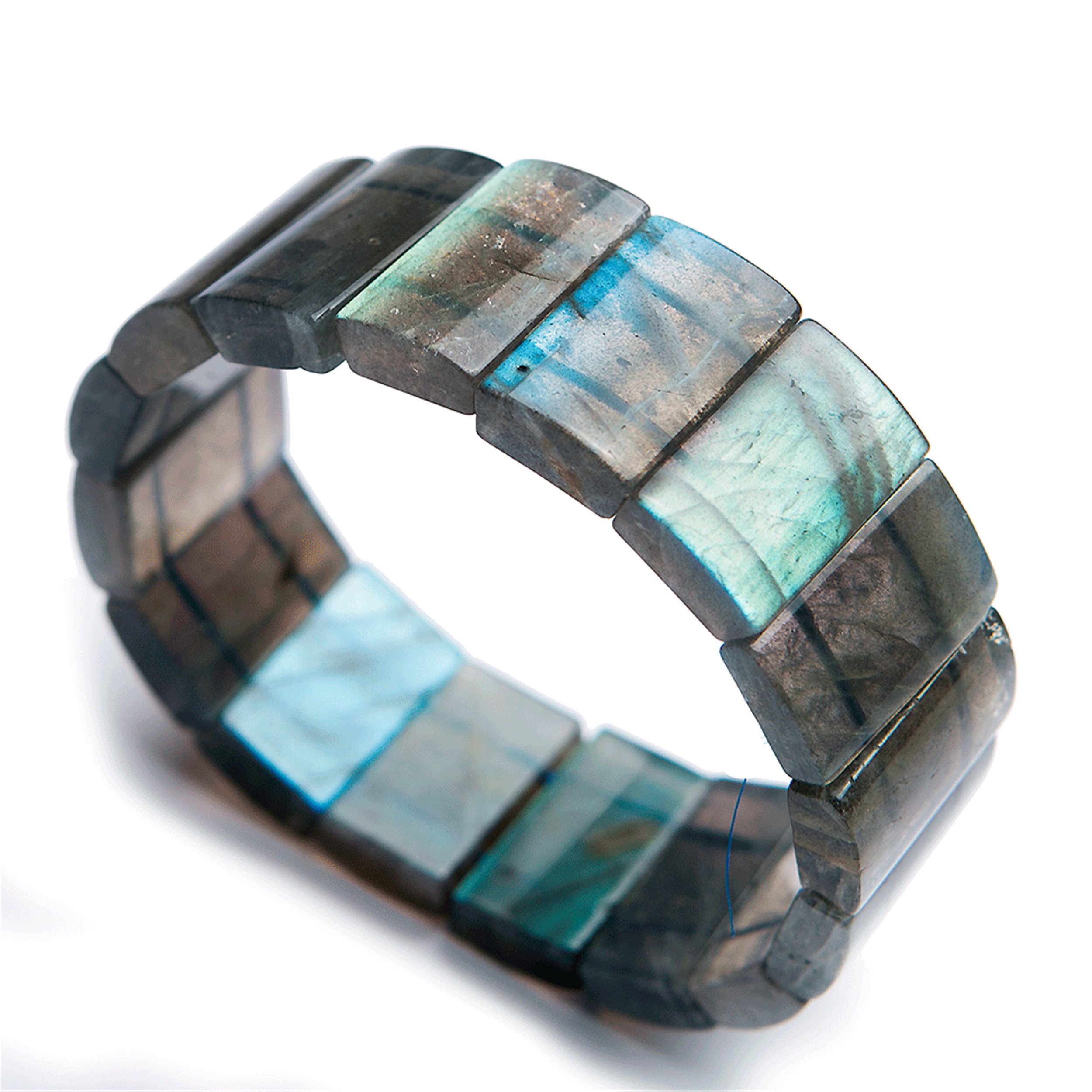 Natural Labradorite Gemstone Rectangle Bead Crystal Bangle Bracelet - AAAA Grade Healing Stone Jewelry for Women, Meditation & Energy Balancing